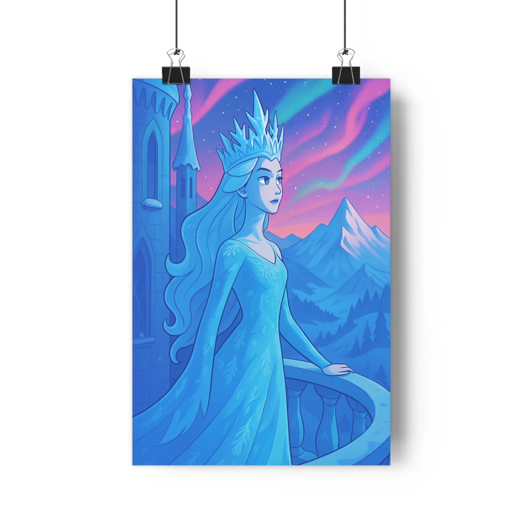 Poster décoratif cartoon bleu épique féerique reine neige chambre enfant mural 30x46 vibrant qualité