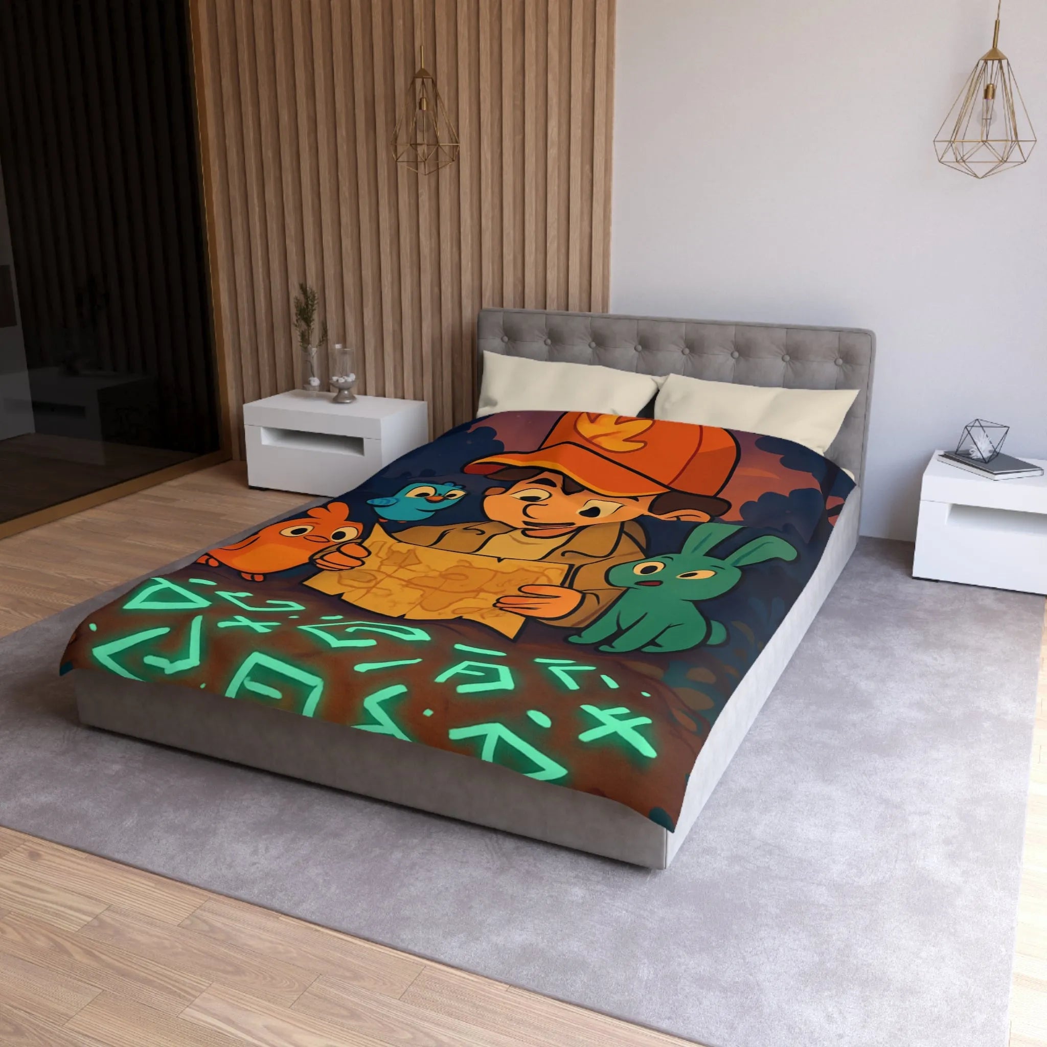 Housse de Couette Enfantine avec Animaux et Carte Lumineuse dans Forêt Mystérieuse