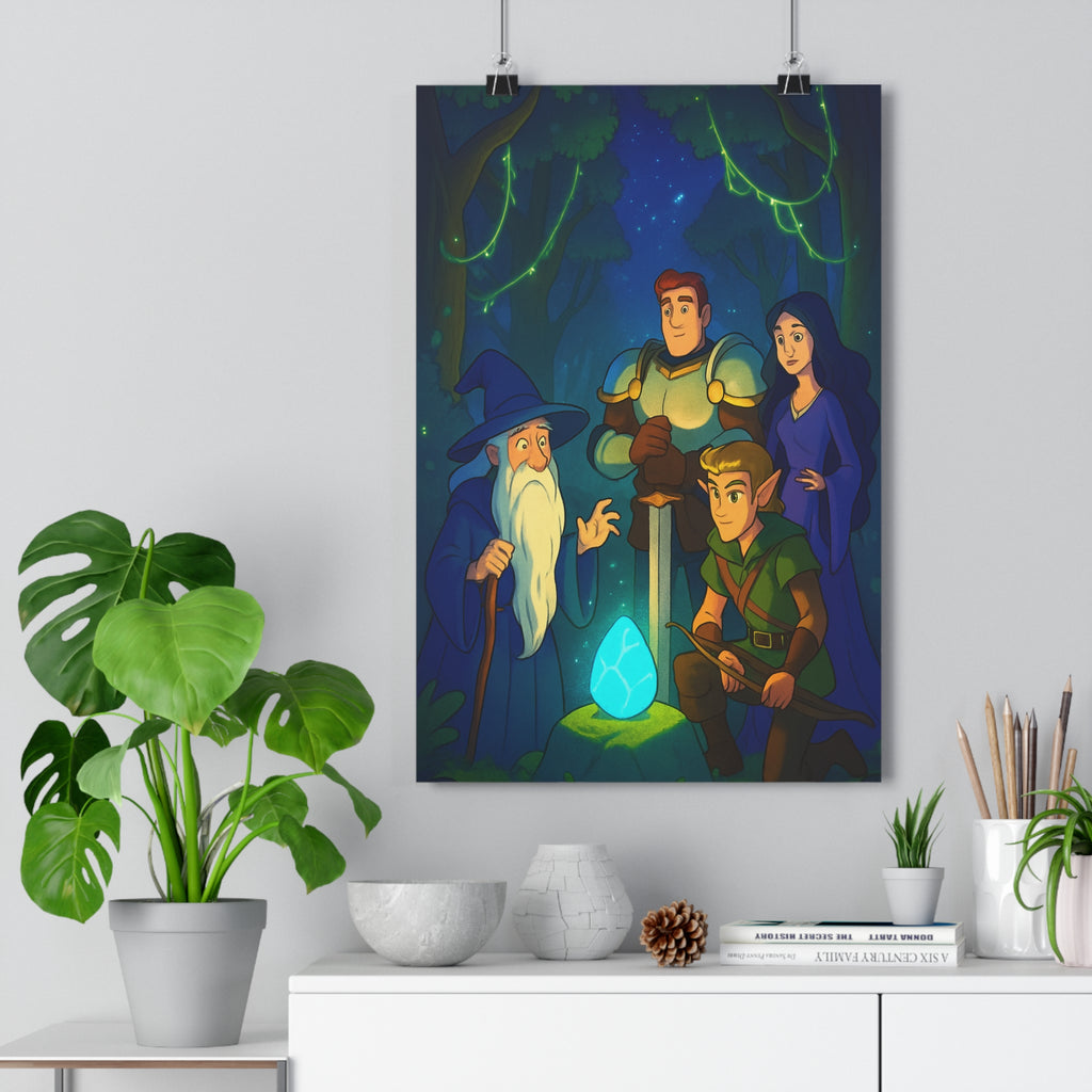 Poster décoratif fantastique bleu violet cartoon magique mystique salon chambre art fantasy vibrant enchanteur