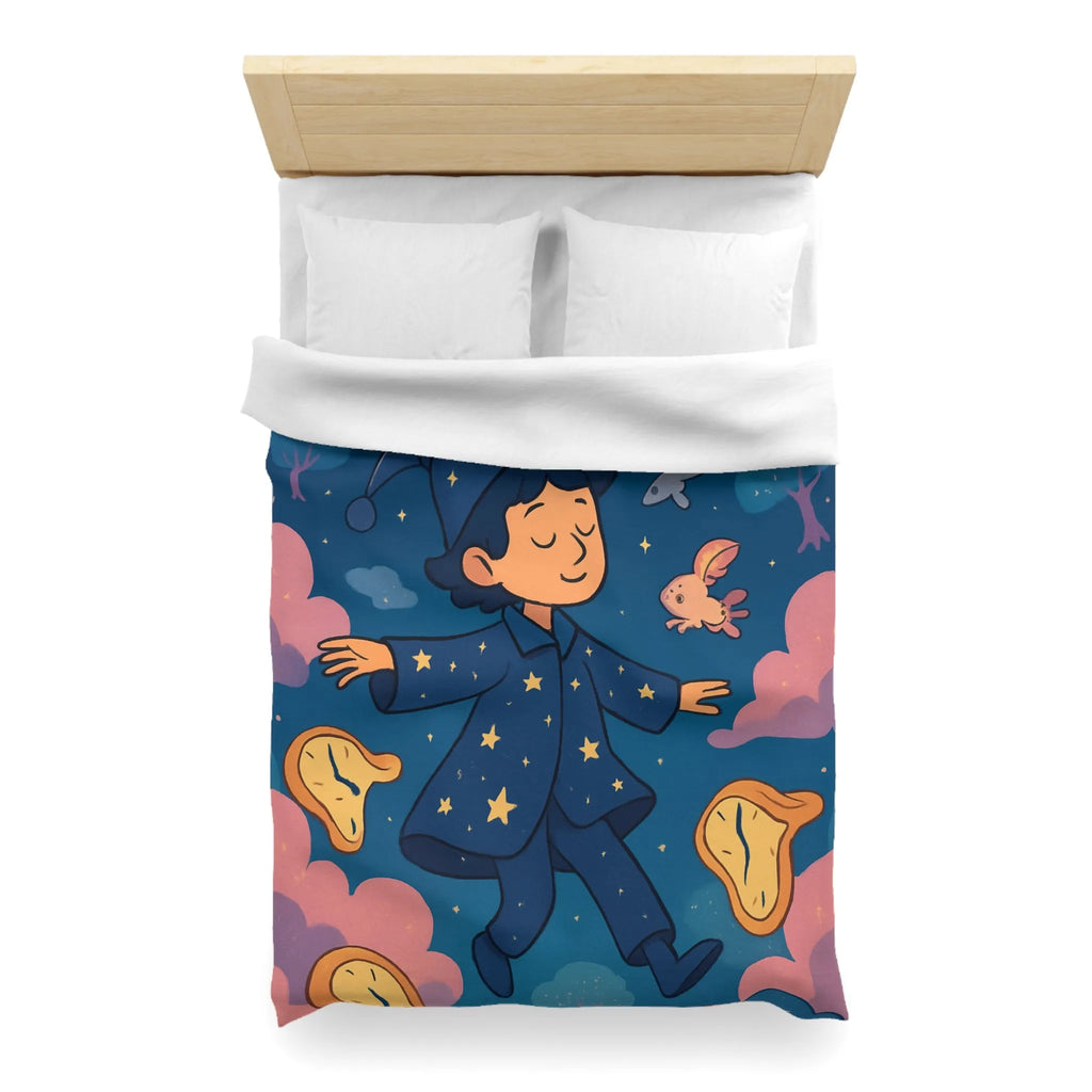 Housse de couette magique avec sorcier enfant rêvant de créatures volantes lunaires