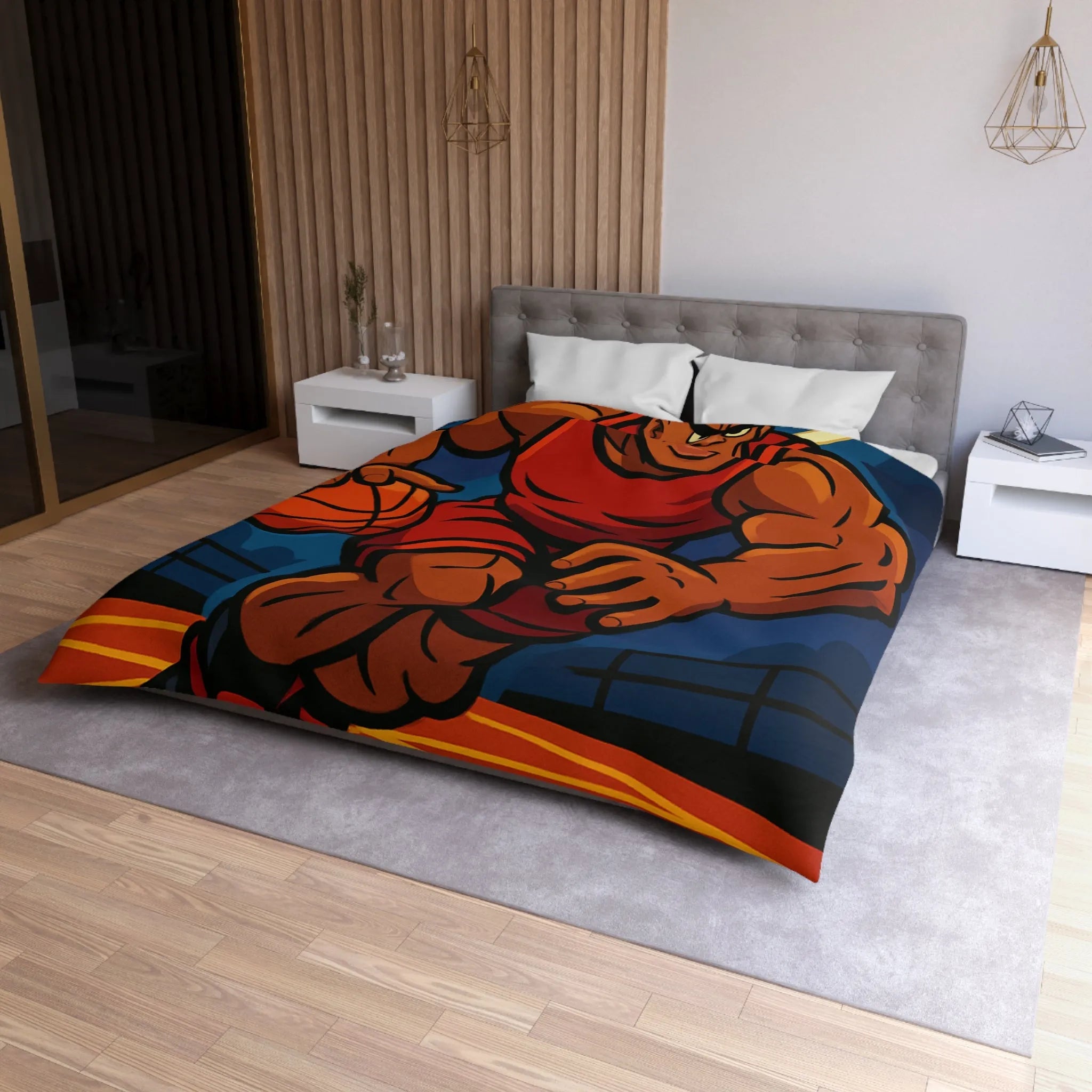 Housse de couette avec illustration dynamique de joueur de basket-ball en action intense