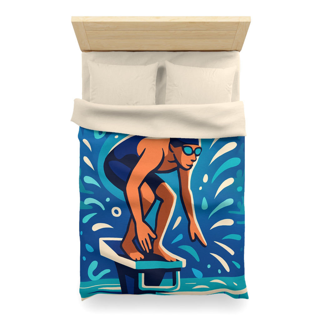 Housse de couette vibrante avec nageur prêt à plonger dans une piscine dynamique