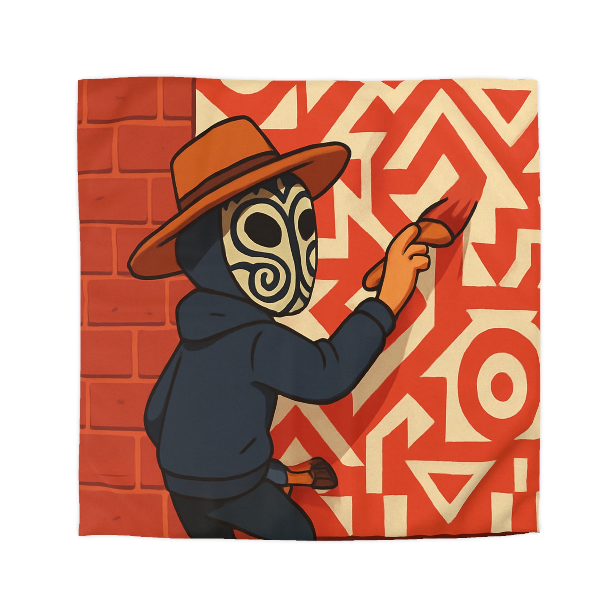 Housse de Couette Style Graffiti Masque Ethnique en Rouge et Blanc Pour Chambre Adulte