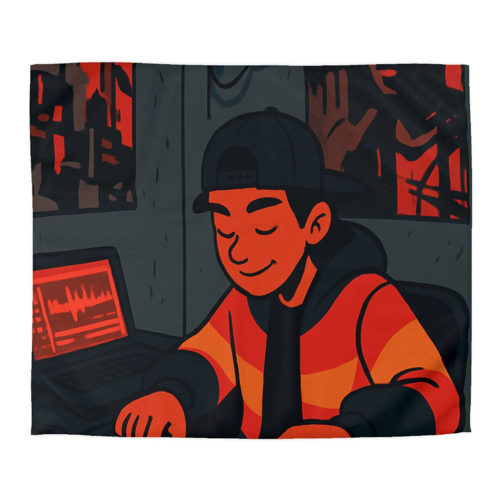 Housse de couette design studio moderne avec touche artistique rouge et noire