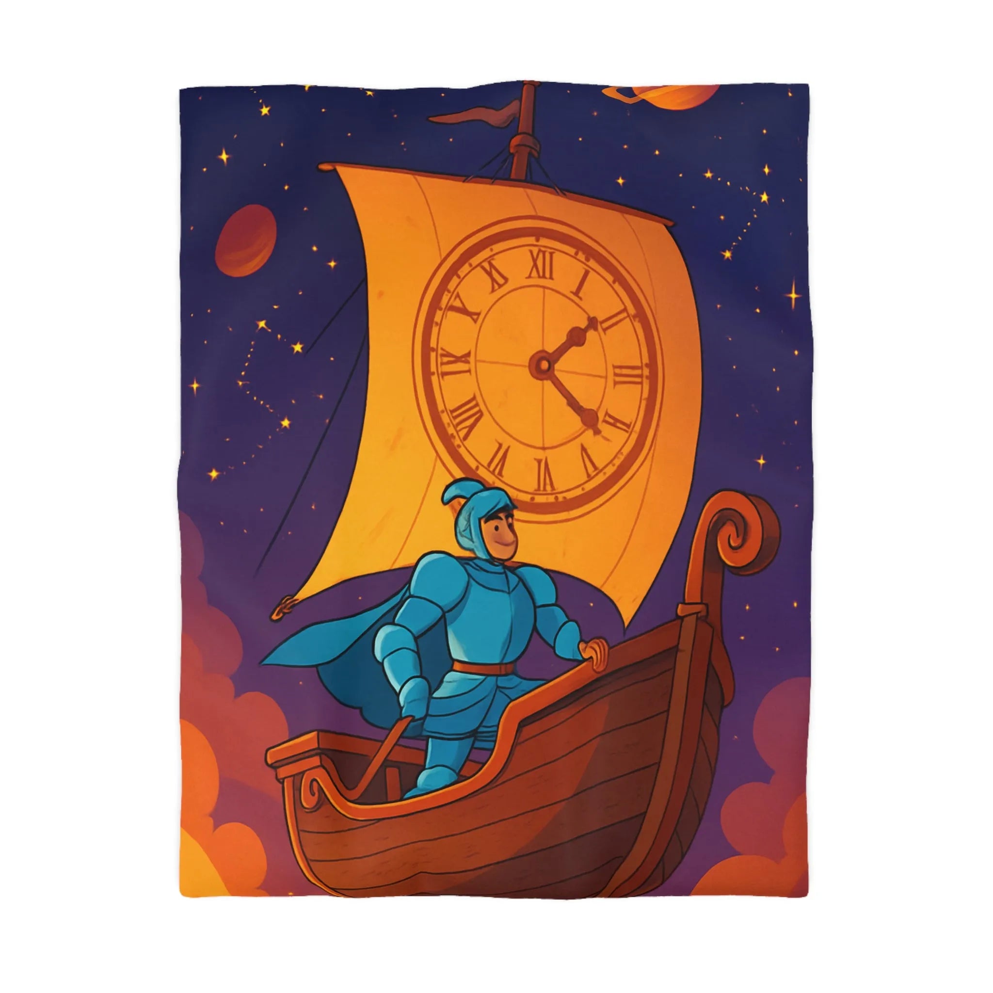 Housse de couette enfant rêveur : chevalier voyageant à travers le cosmos étoilé