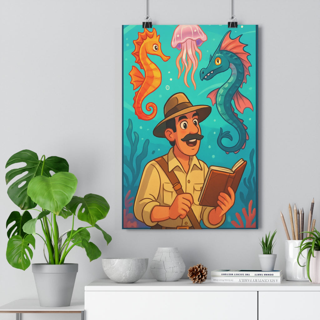 Poster décoratif aventure rose vert bleu cartoon enfant chambre joyeux mystique captivant marin fantastique