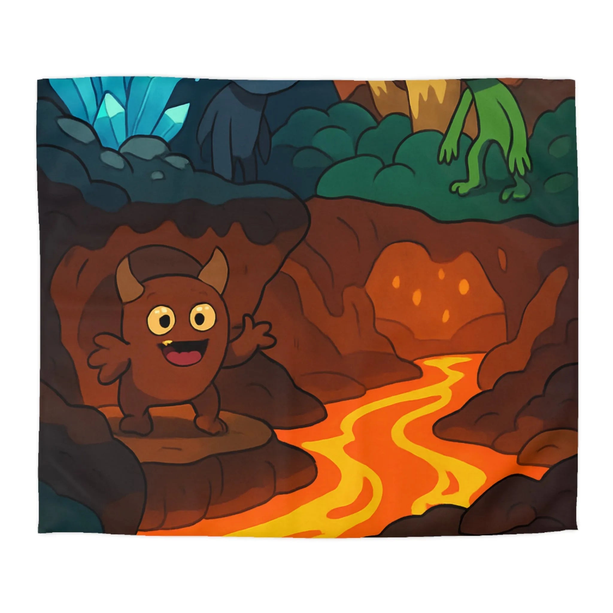 Housse de Couette Enfant Paradis Souterrain Magique avec Créatures Mystiques et Cristaux Lumineux