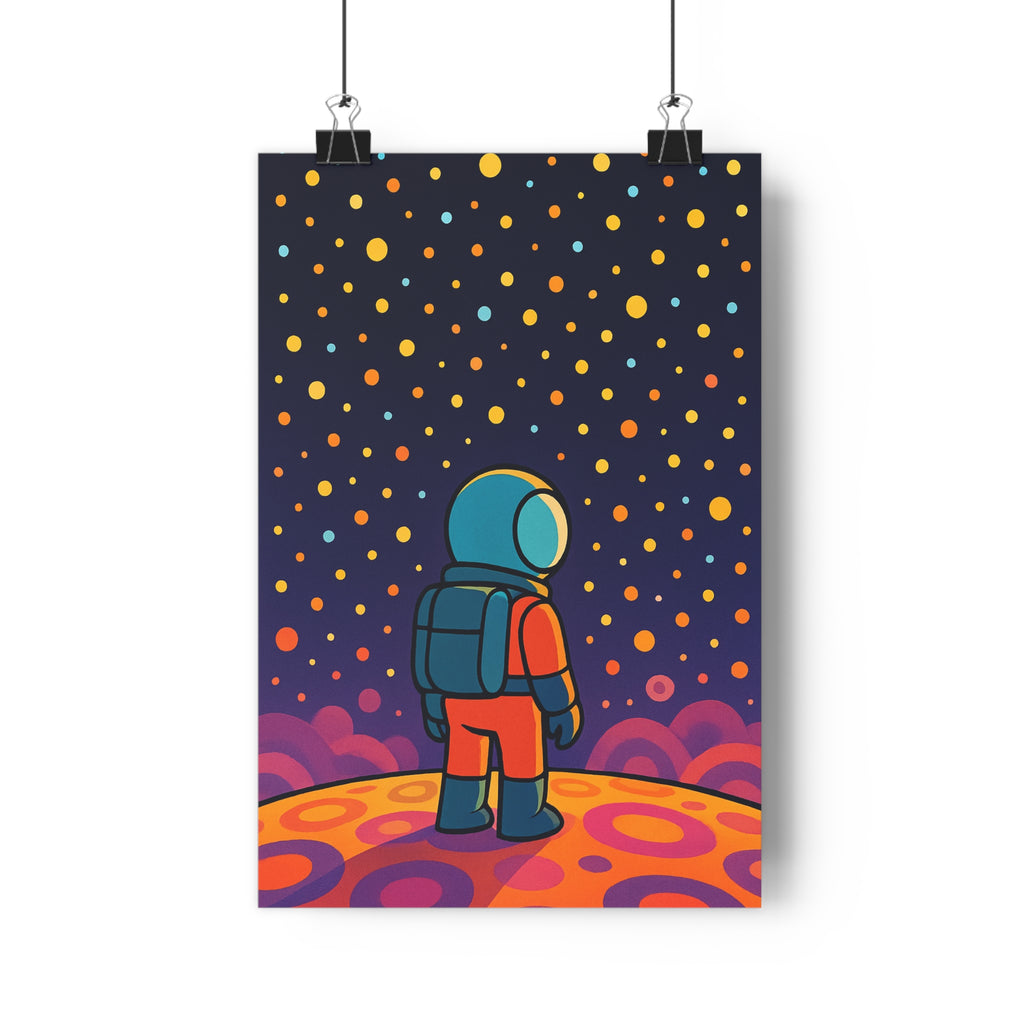 Poster décoratif abstrait coloré violet orange sciencefiction astronaute aventure salon bureau moderne créativité qualité