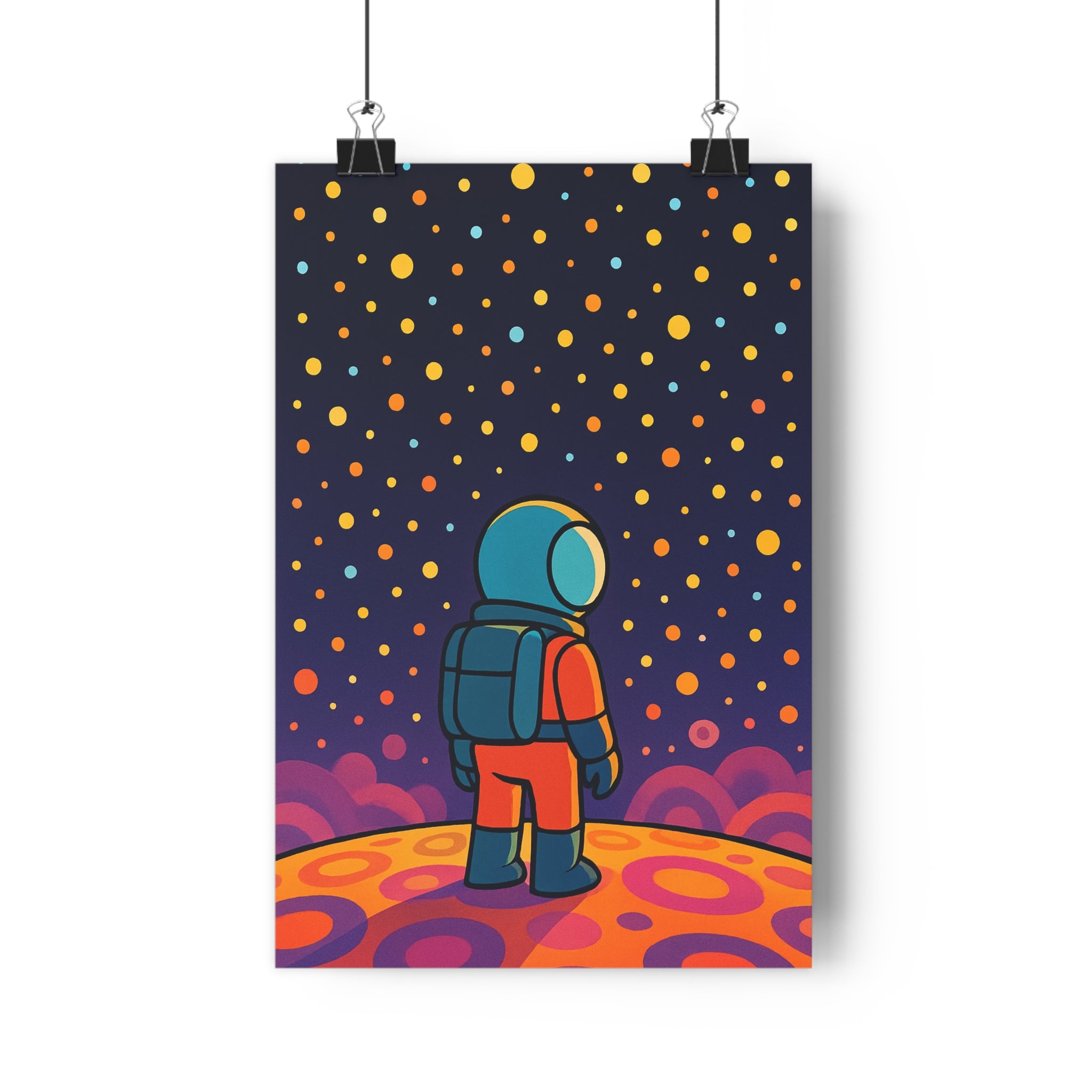 Poster décoratif abstrait coloré violet orange sciencefiction astronaute aventure salon bureau moderne créativité qualité