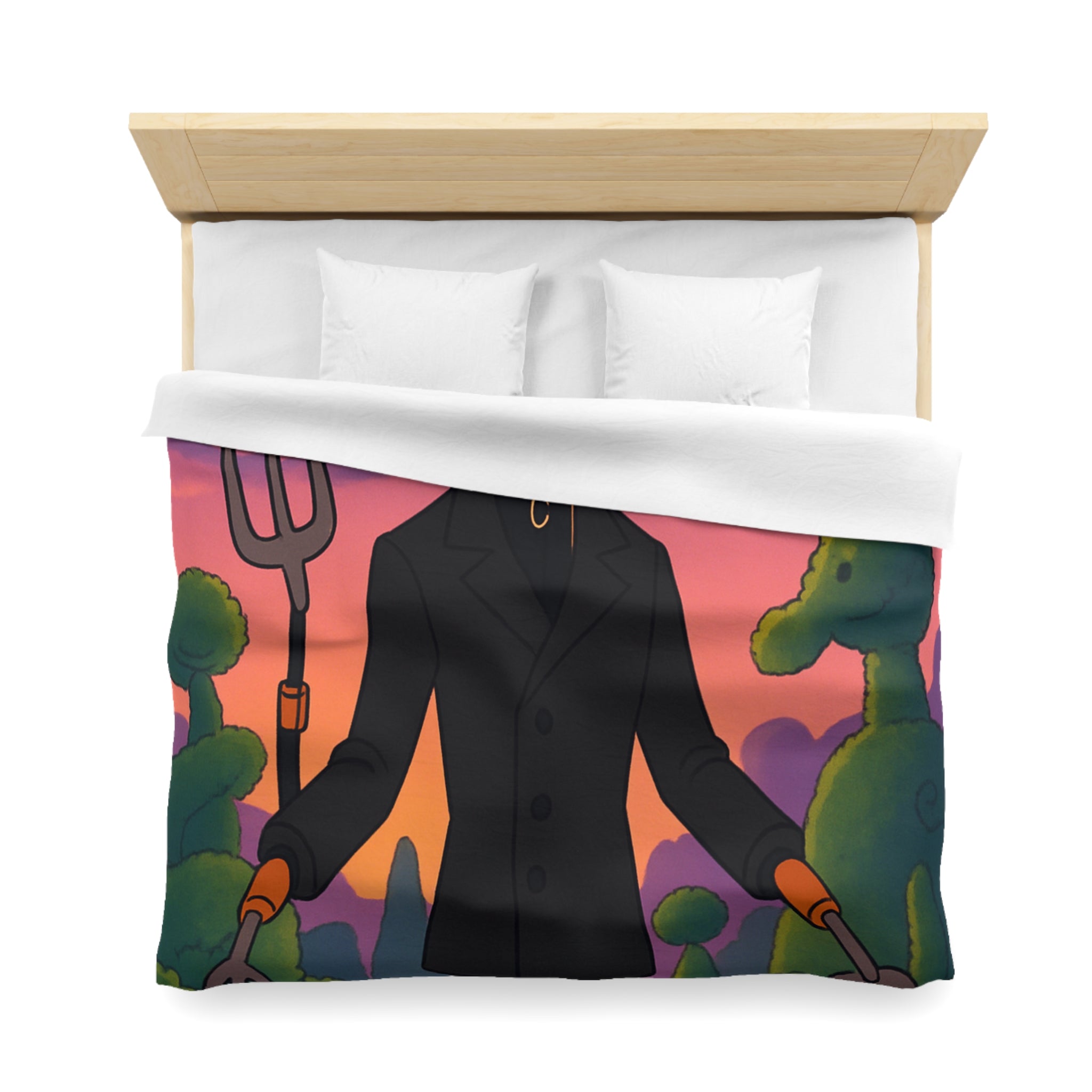 Housse de couette stylée avec personnage rêveur, jardin magique et papillons colorés