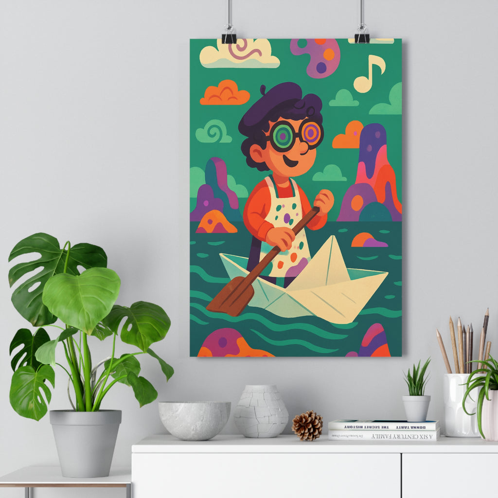 Poster décoratif cartoon coloré vert orange violet bleu chambre enfant ludique joyeux artistique fantaisiste