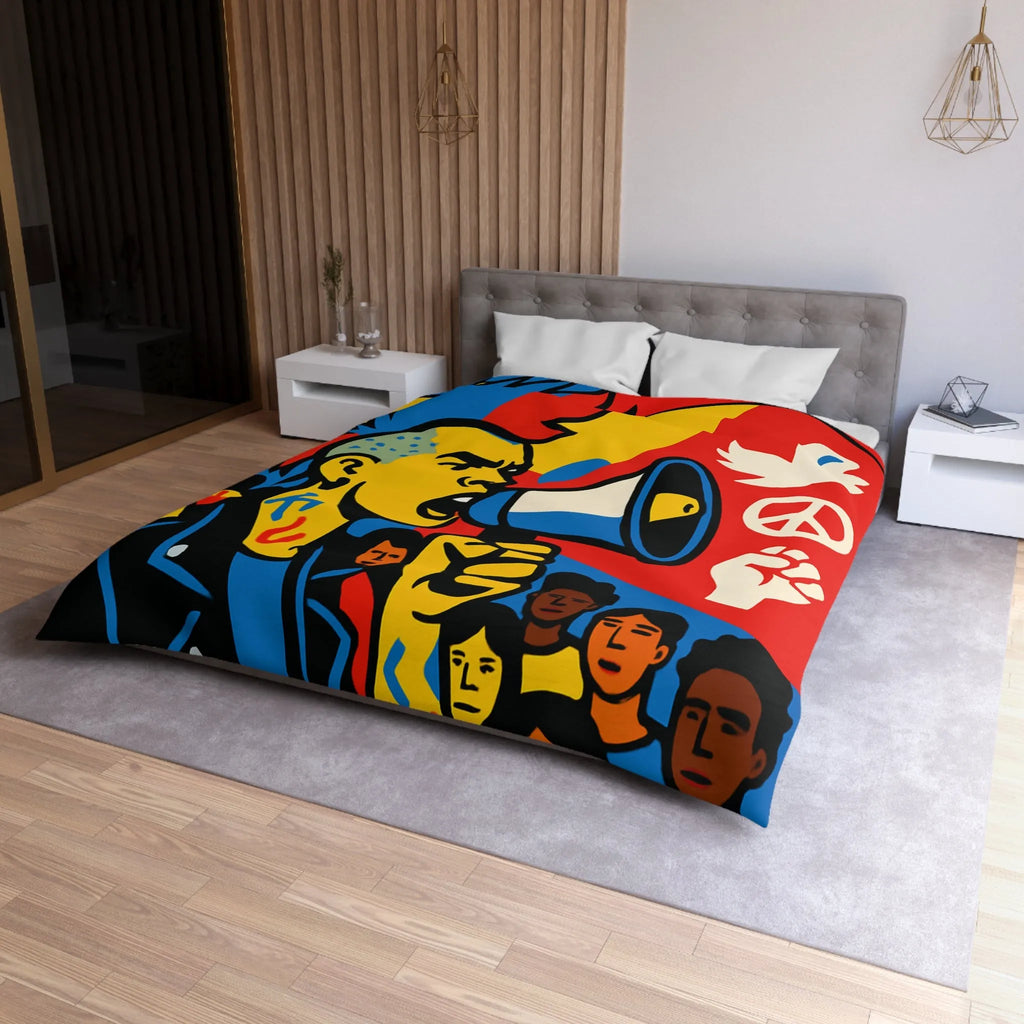 Housse de couette colorée avec illustration dynamique de manifestant engagé pour la paix