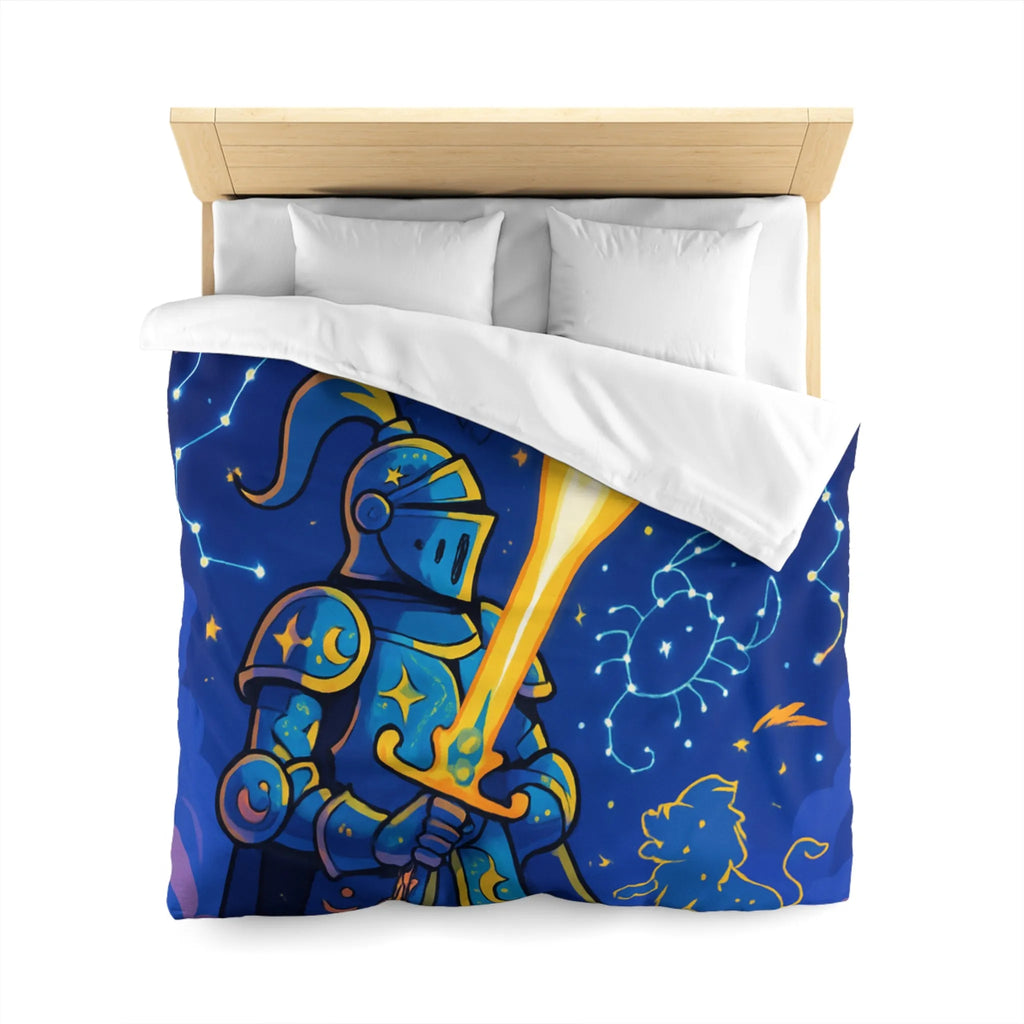 Housse de couette ludique pour chambre enfant avec chevalier et constellations étoilées magiques