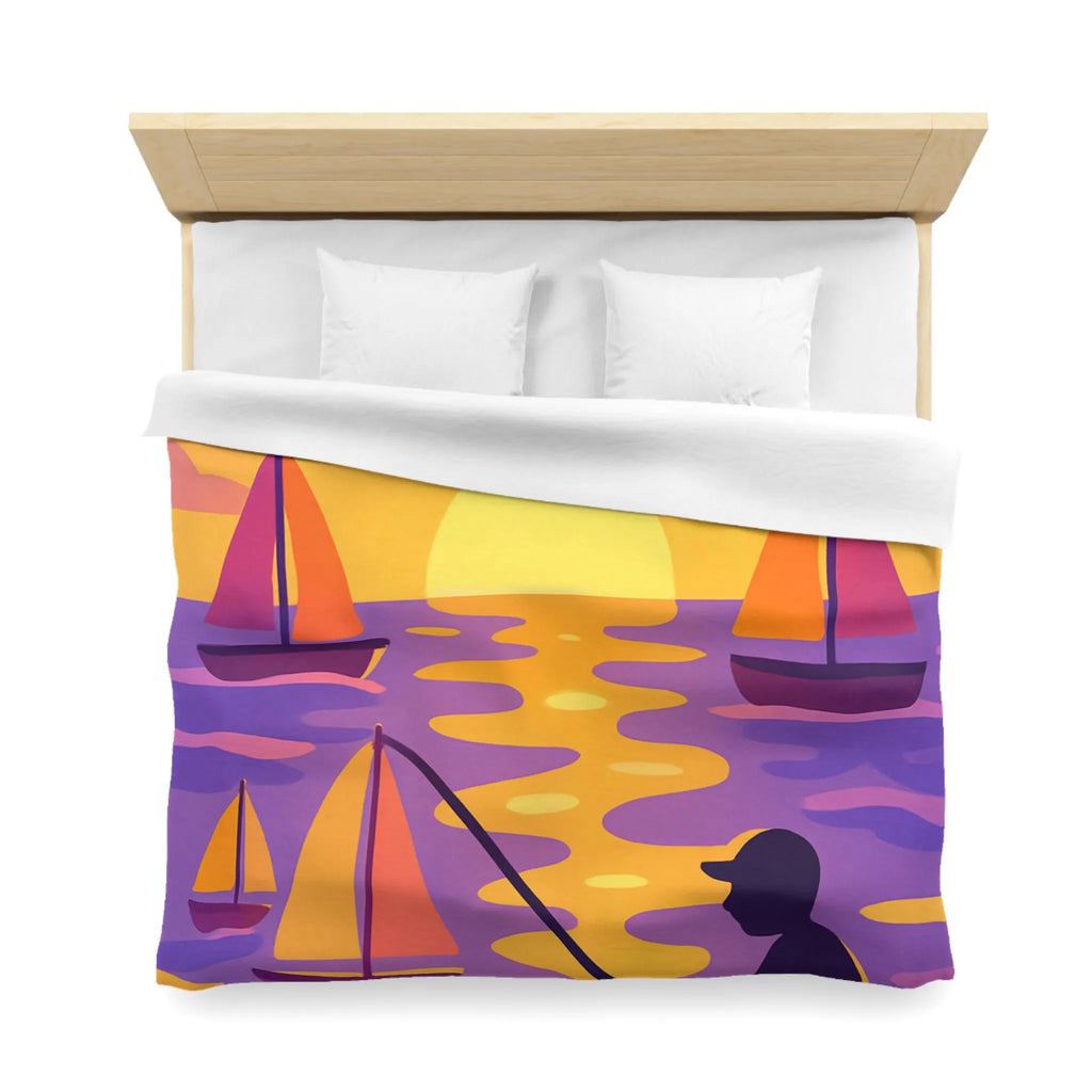 Housse de couette colorée avec voiliers et coucher de soleil magnifique au bord de l'eau