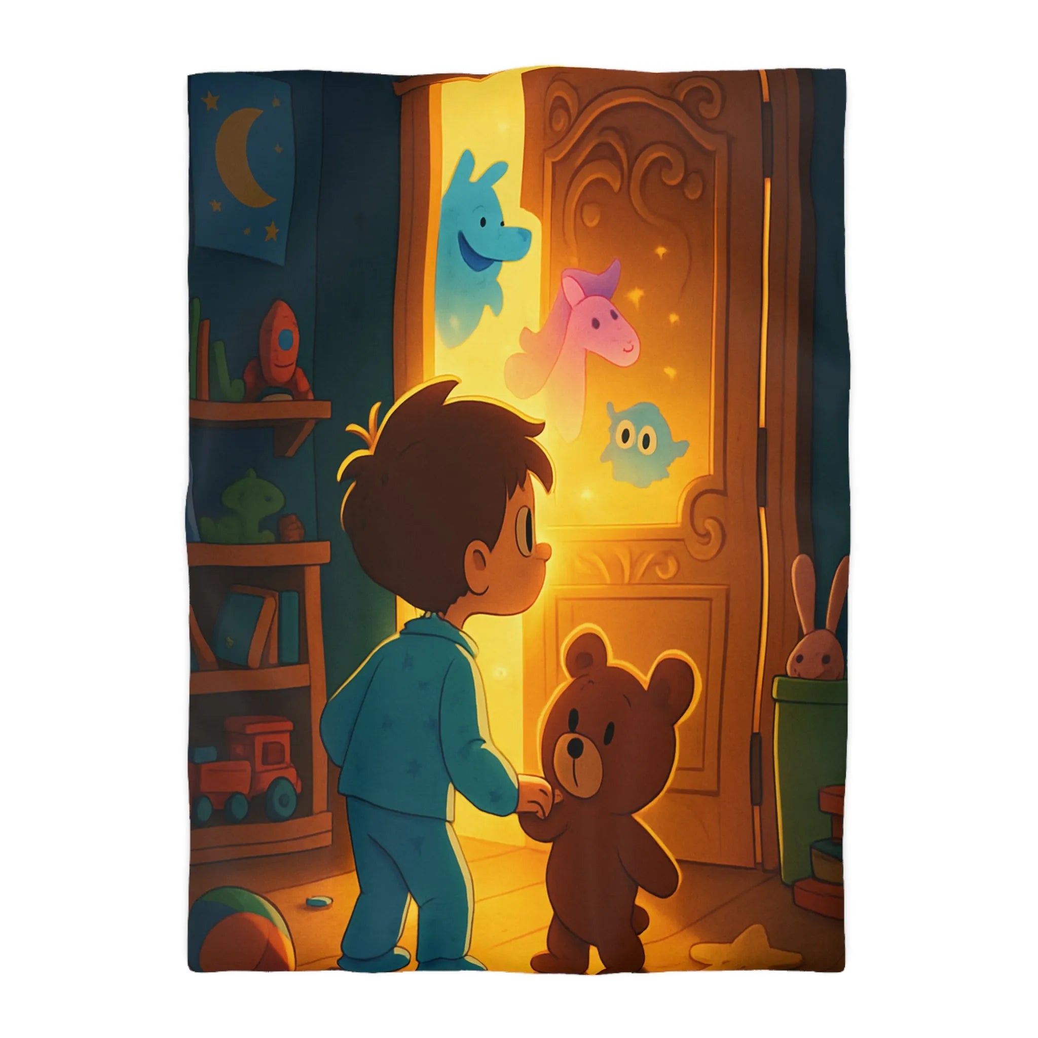 Housse de couette enfant avec motifs lumineux d'animaux magiques en chambre colorée