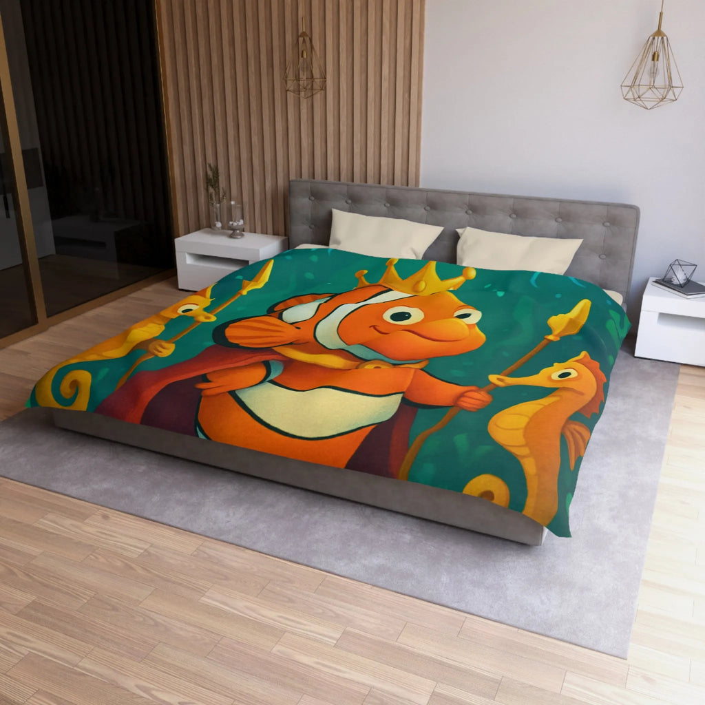 Housse de couette enfant joyeuse poisson clown roi et hippocampes joueurs aquatiques