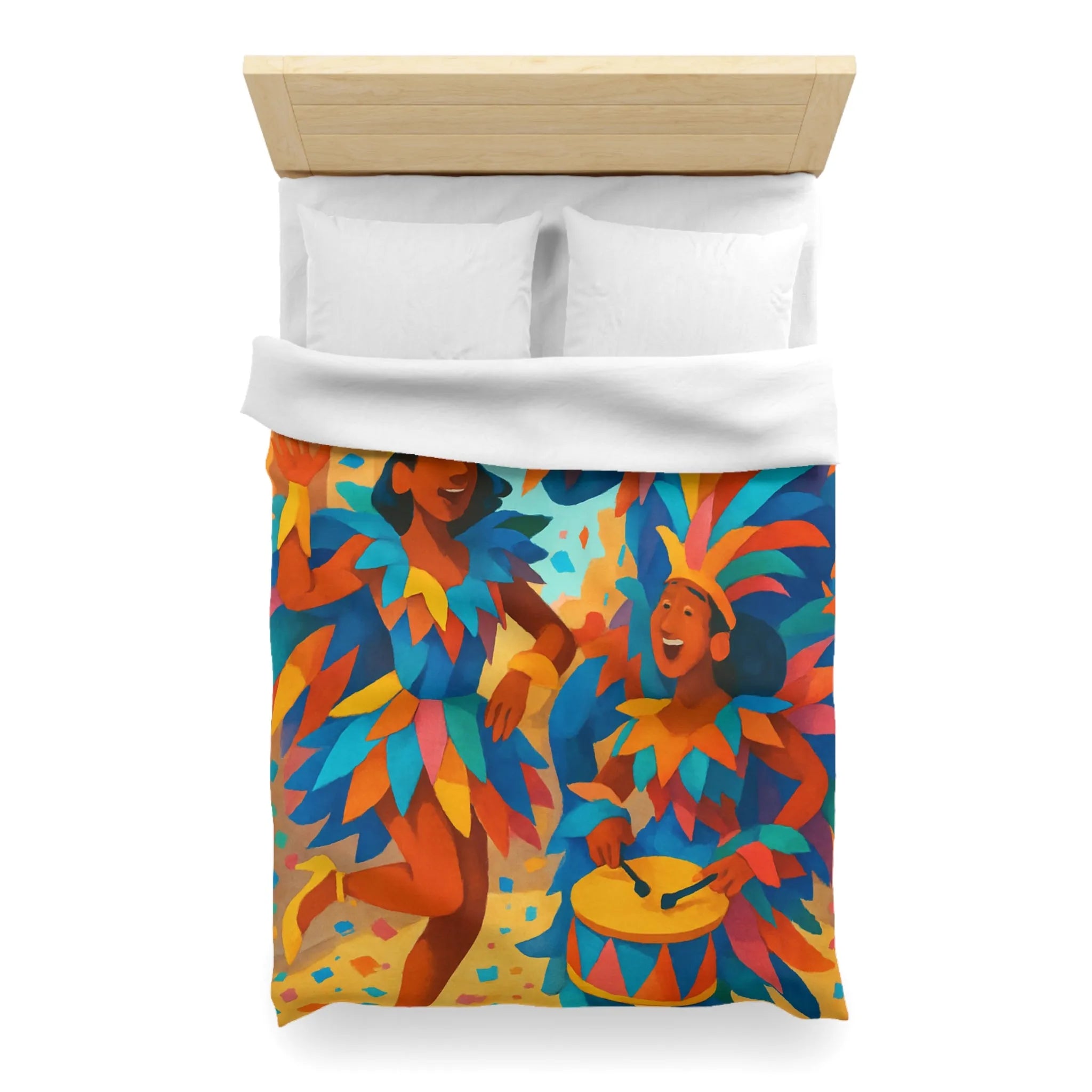 Housse de couette carnaval vibrante avec danseurs multicolores et ambiance festive éclatante