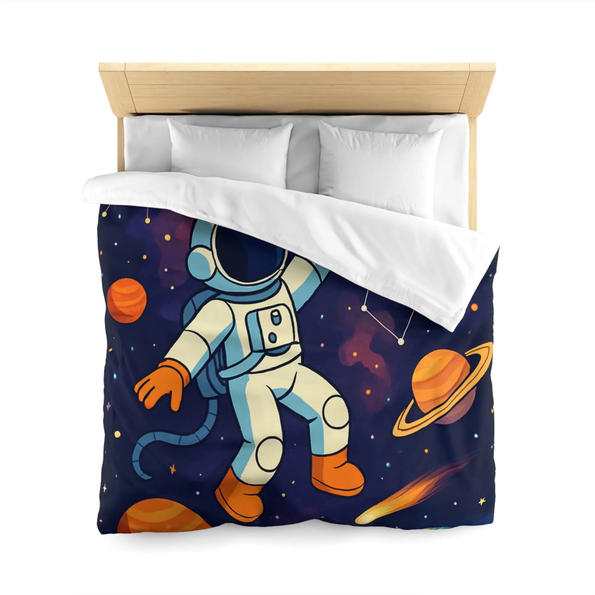 Housse de Couette Astronaute Enfantine avec Étoiles, Planètes et Constellations Colorées pour Chambre