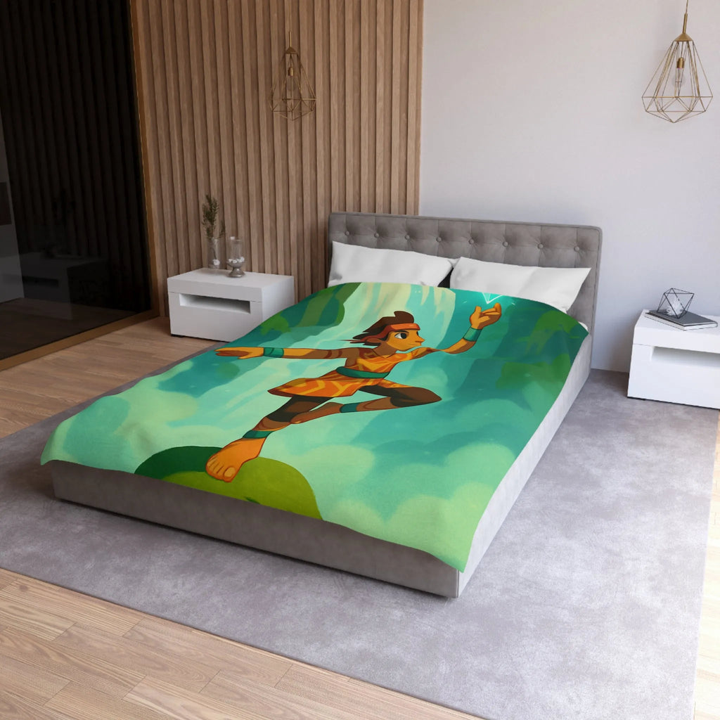 Housse de couette avec illustration de personnage tribal et cristal bleu brillant