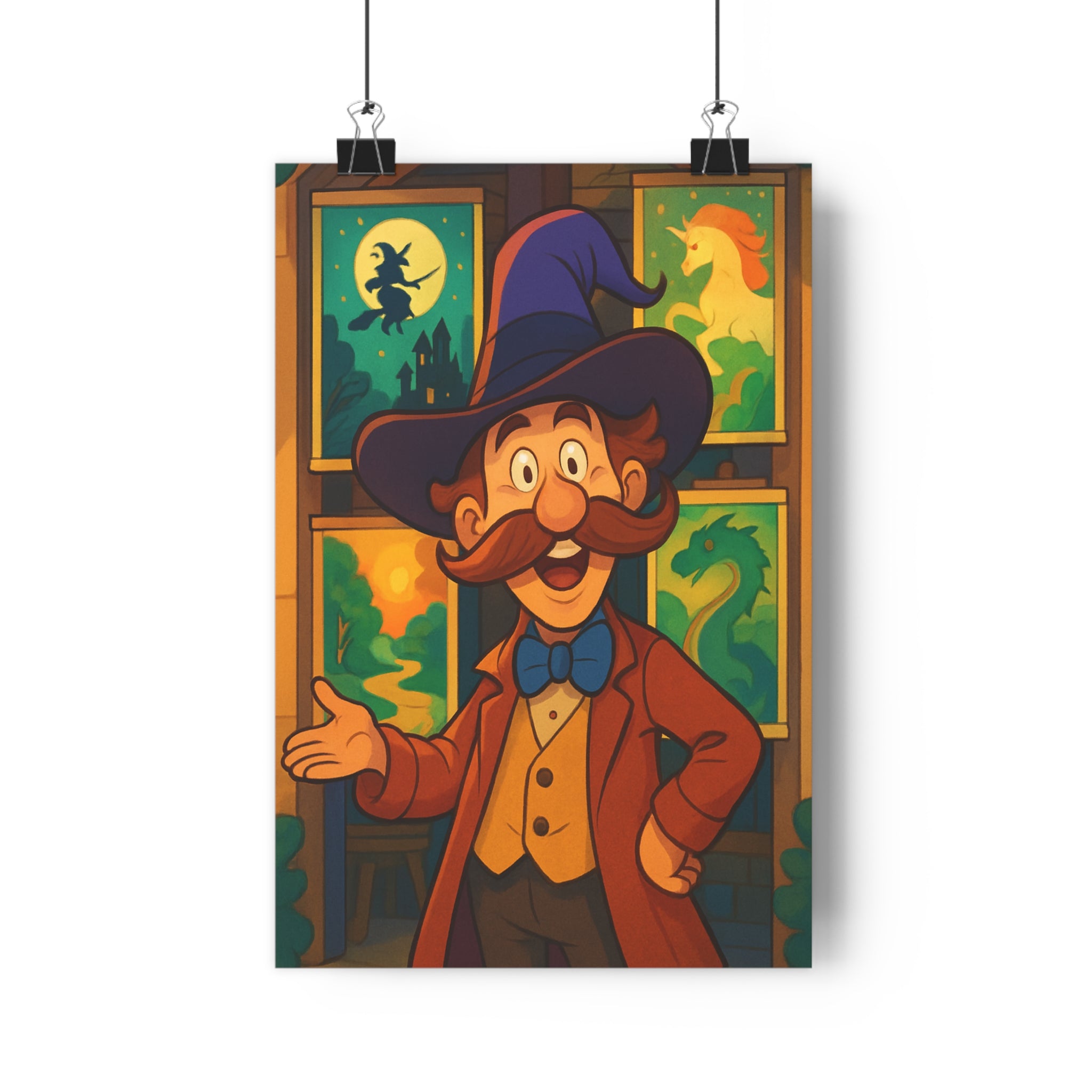 Poster décoratif cartoon magique violet joyeux enfant chambre créatif sorcière licorne dragon soleil qualité