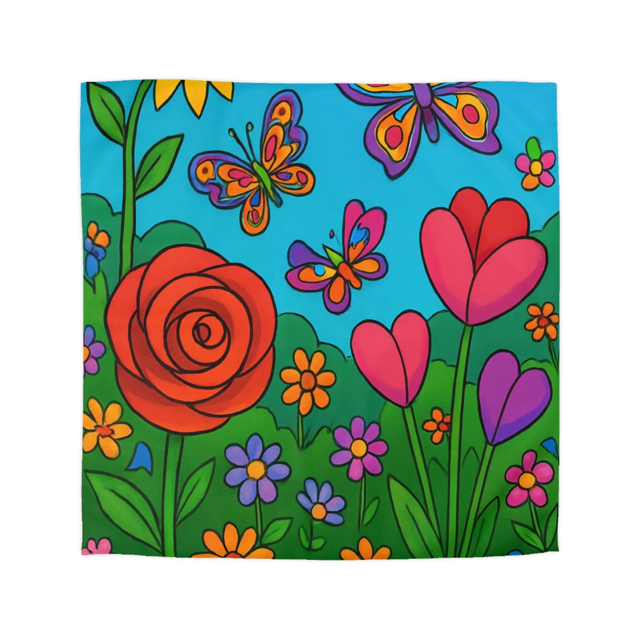 Housse de Couette Florale Colorée avec Papillons Idéale pour Décoration de Chambre Vive