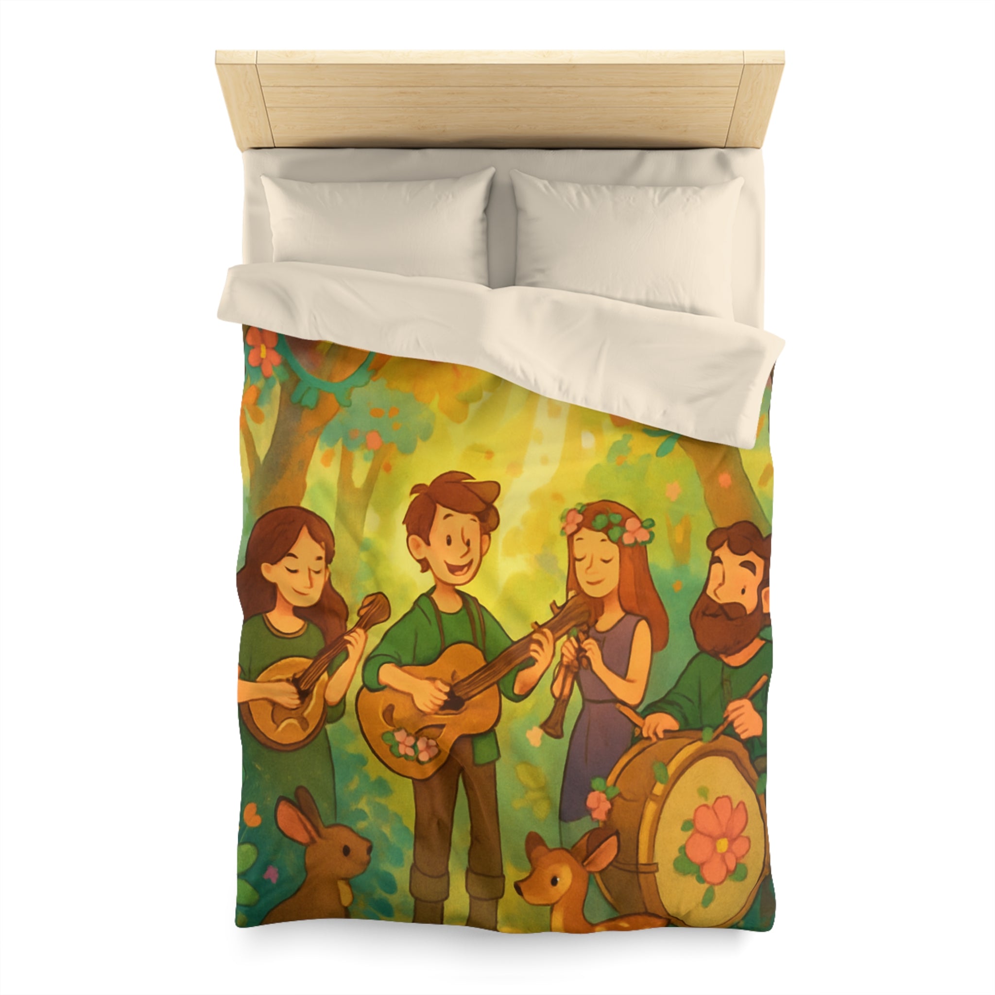 Housse de couette musicale enchantée forêt, animaux, motifs vibrants pour chambre féerique