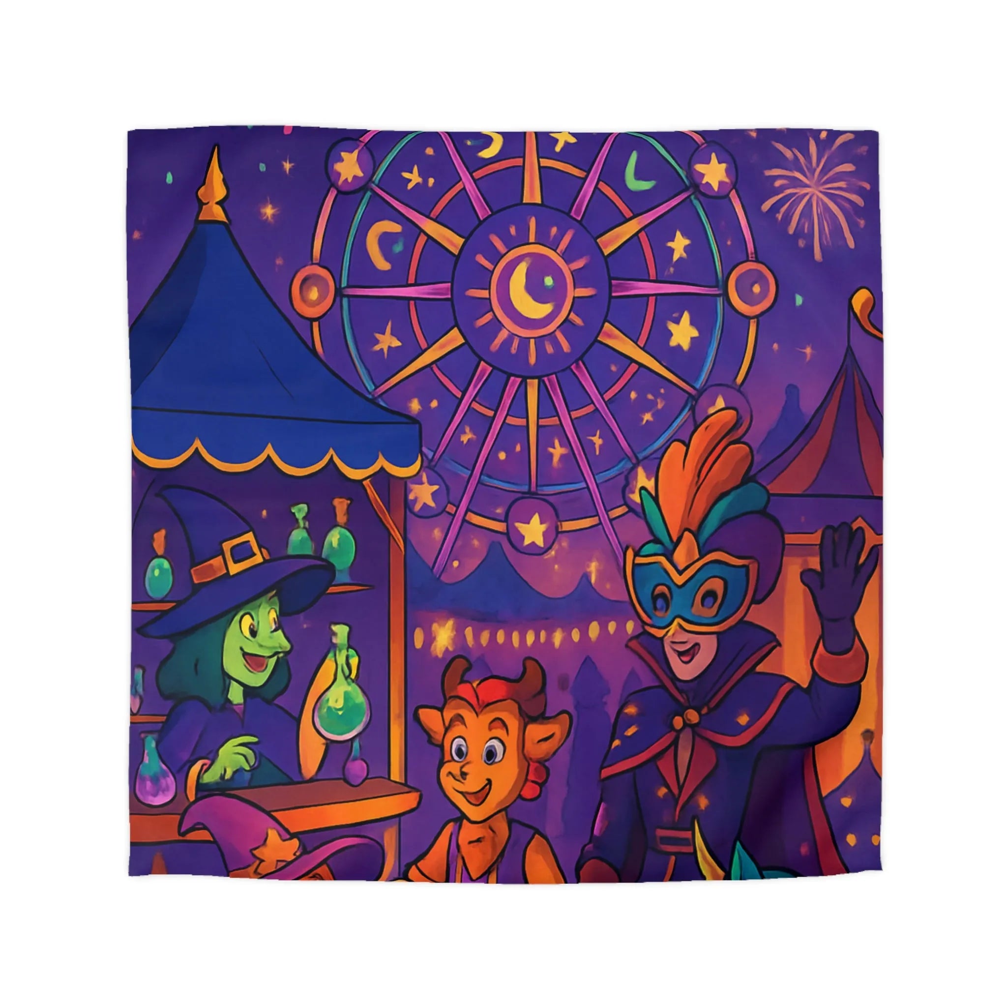 Housse de couette féerique magique avec feux d'artifice, masque et licorne bleue