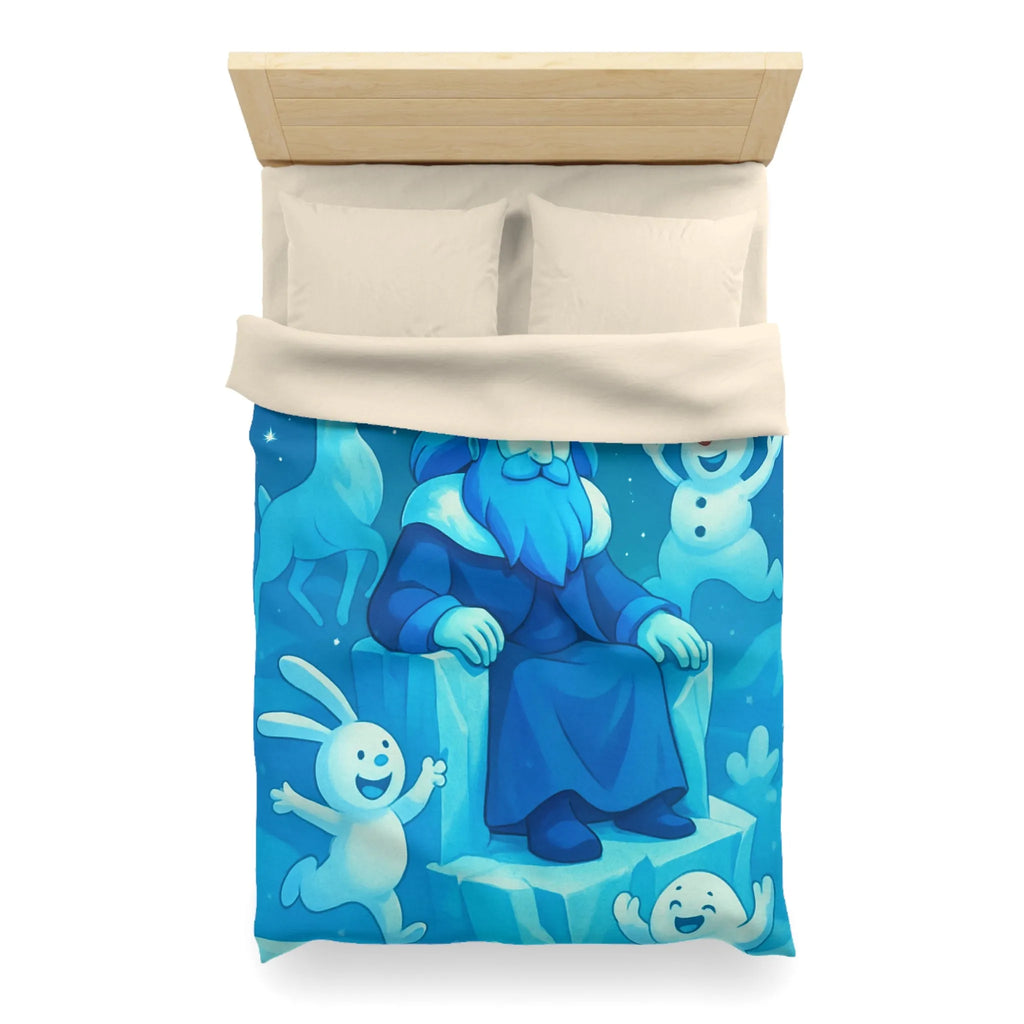 Housse de couette bleue roi de glace avec animaux et aurore boréale hivernale festive
