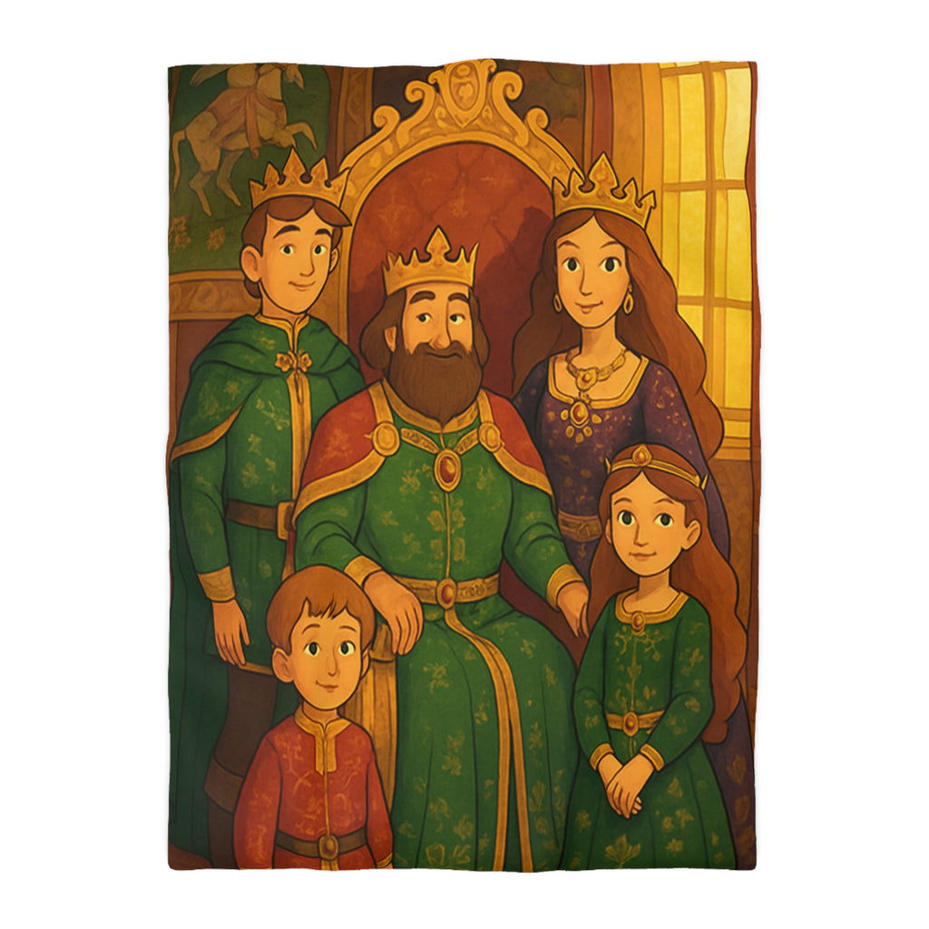 Housse de couette royale médiévale avec motif famille de nobles sur fond chaleureux