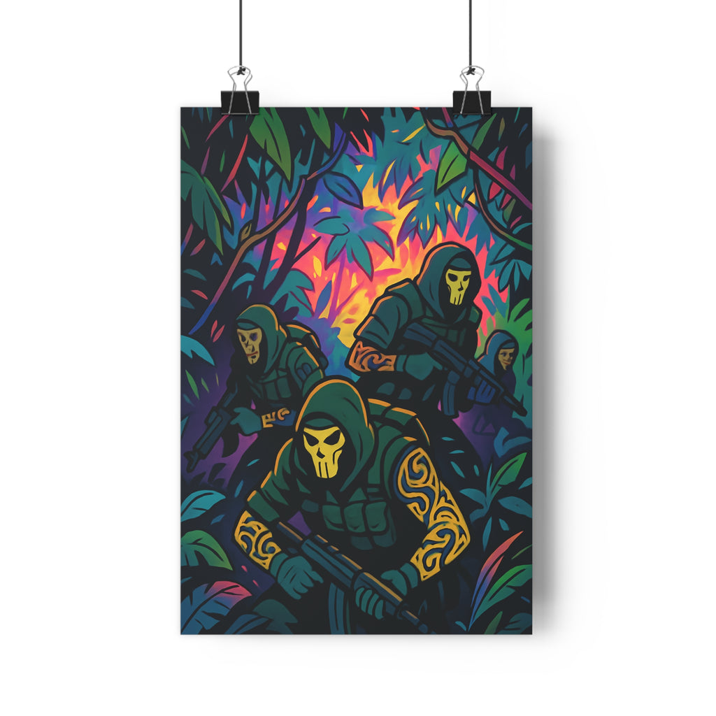 Poster décoratif jungle mystique vert violet jaune dessin animé ambiance artistique chambre salon qualité