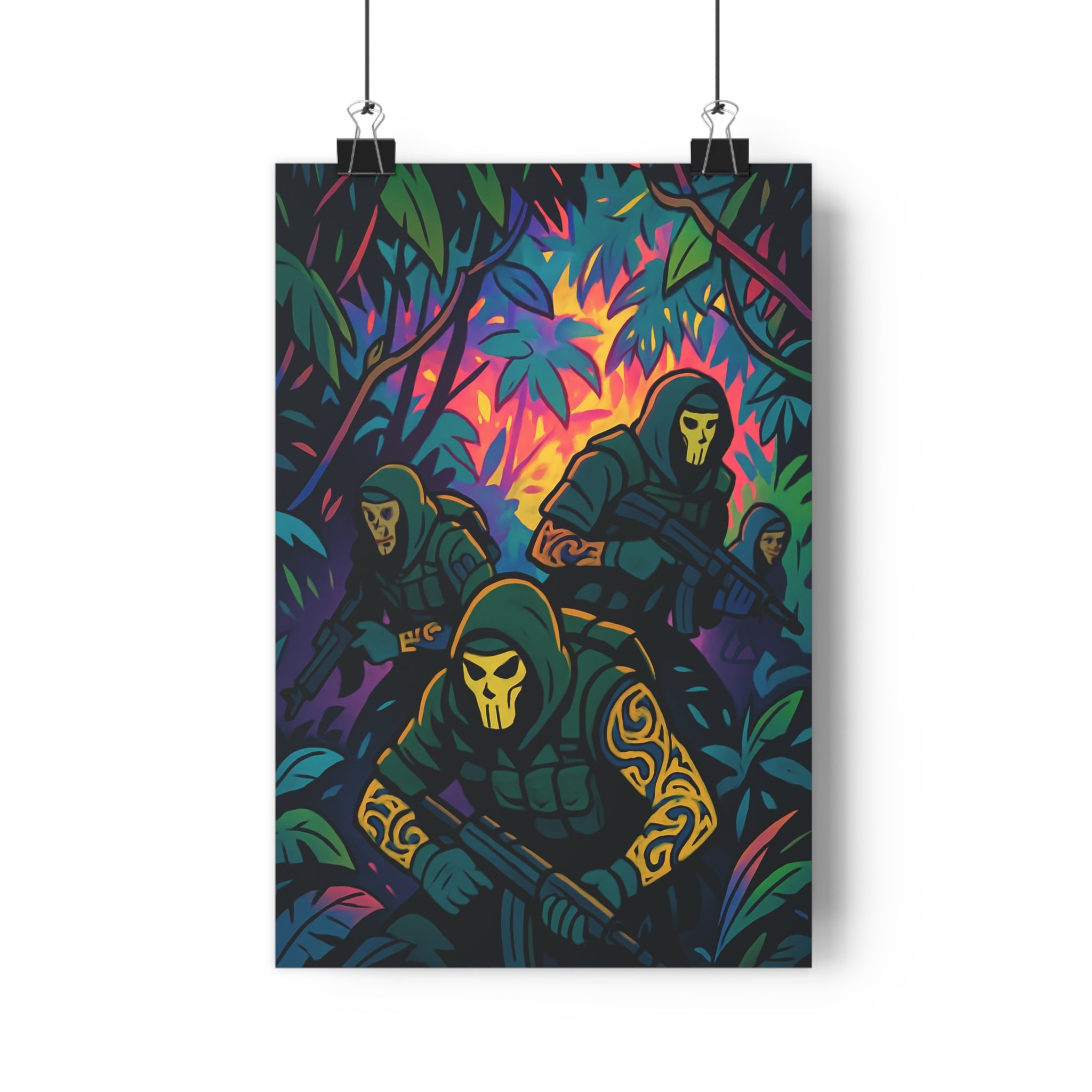 Poster décoratif jungle mystique vert violet jaune dessin animé ambiance artistique chambre salon qualité
