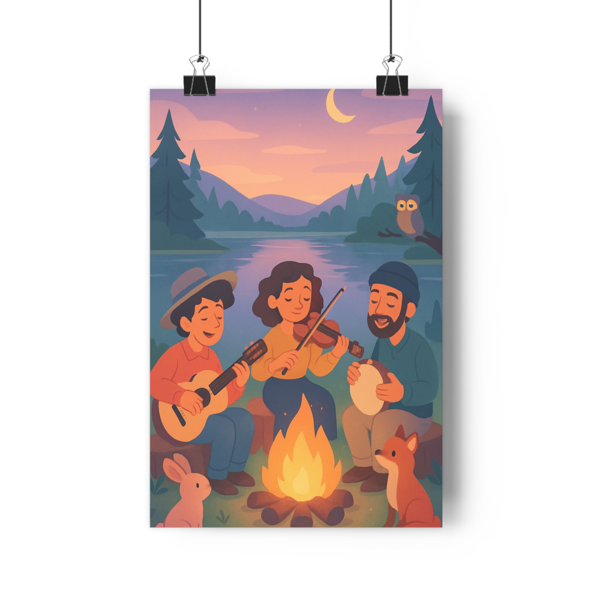 Poster décoratif cartoon musiciens feu nature violet orange ambiance détente chambre salon moderne qualité