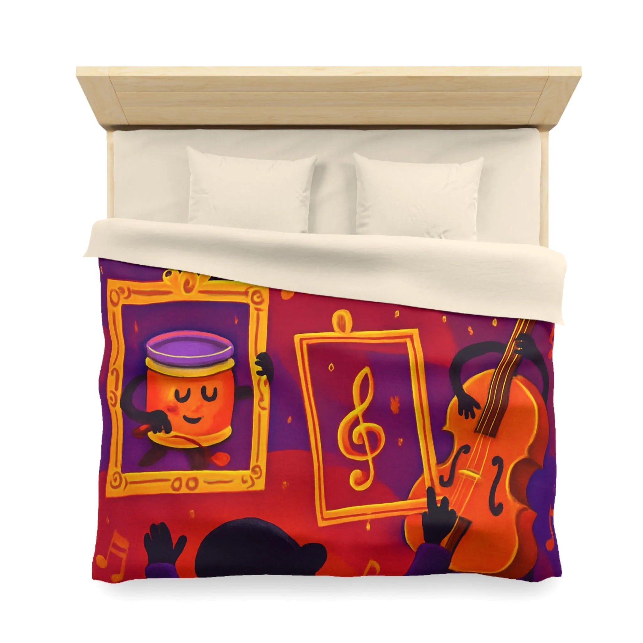 Housse de couette avec motifs musicaux colorés et cadres en pleine symphonie orchestrale