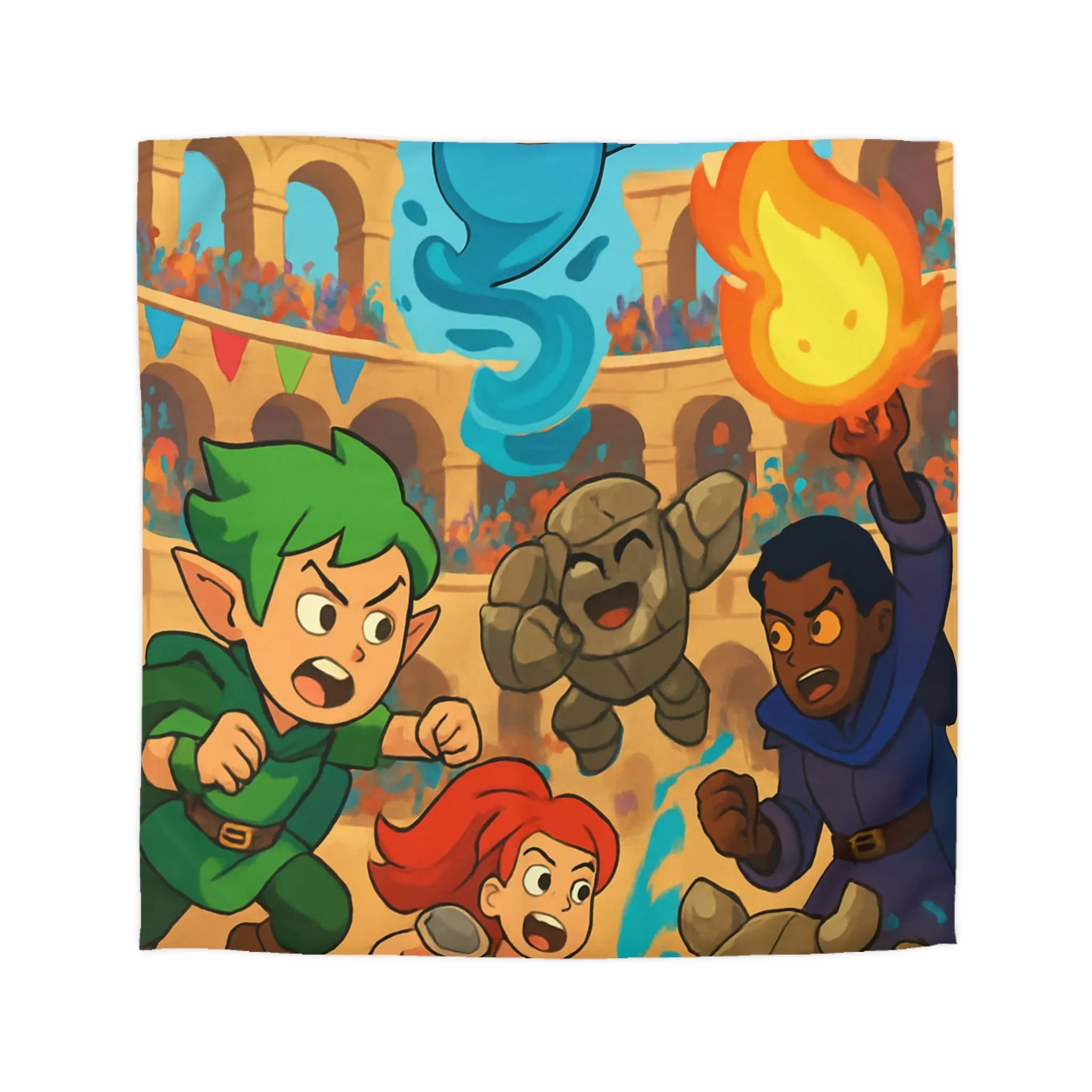 Housse de couette dynamique avec personnages de fantasy en pleine bataille épique animée