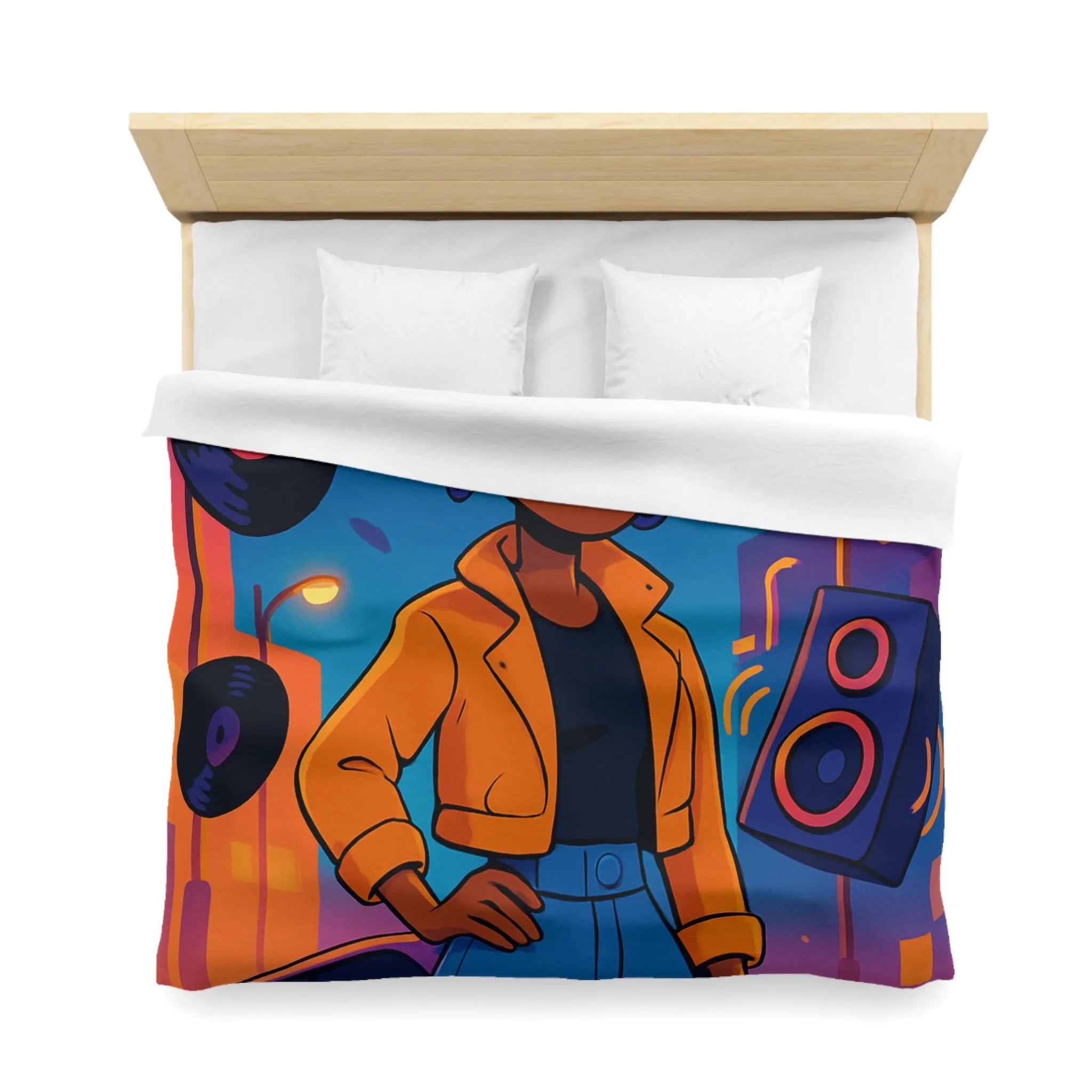 Housse de couette avec allure rétro urbaine et style dynamique aux couleurs vives