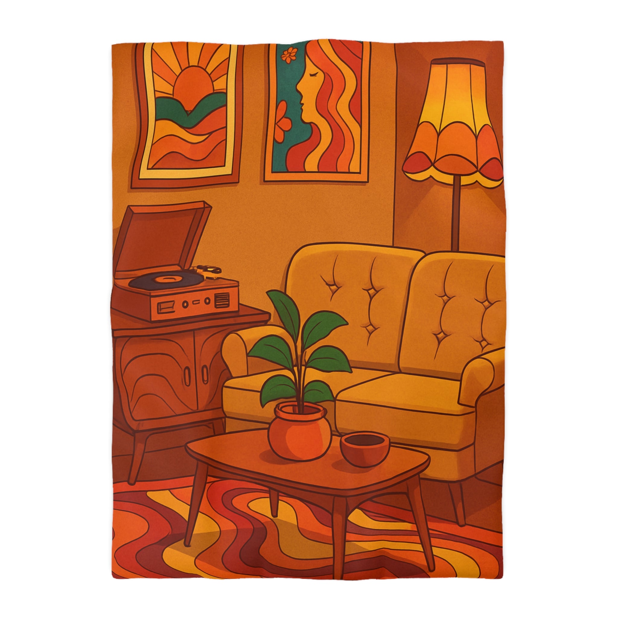 Housse de couette rétro aux motifs vibrants et design vintage chaleureux et coloré