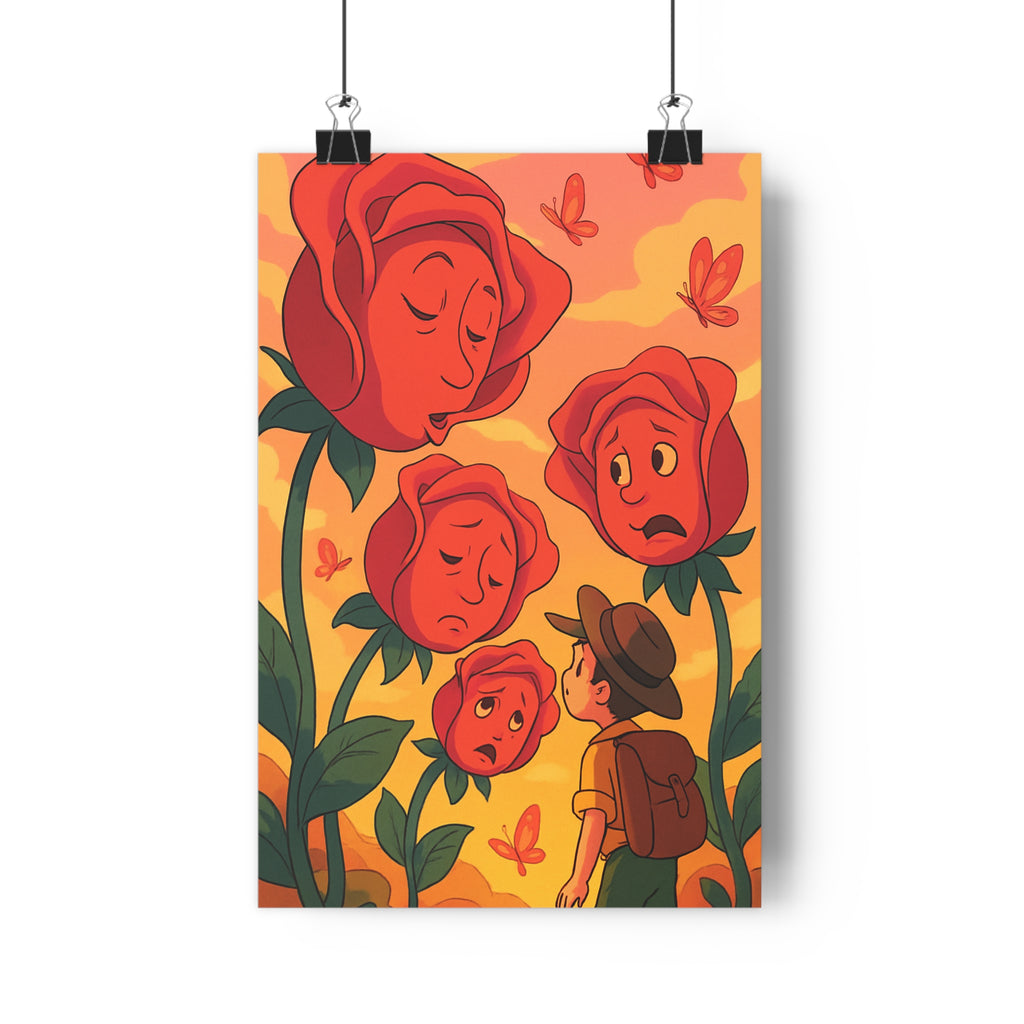 Poster décoratif surréaliste rose orange rêveur artistique poétique papillons chambre salon bureau mur qualité