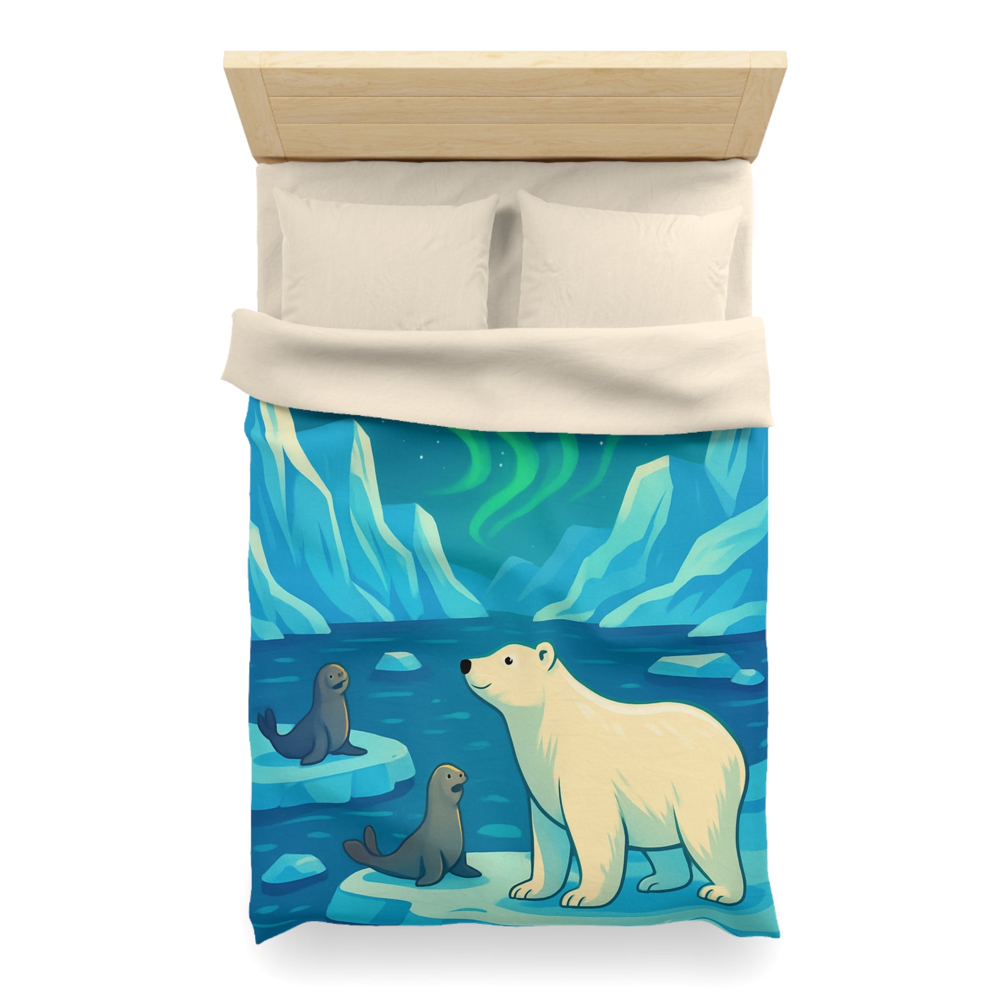 Housse de couette polaire avec ours et aurores boréales pour chambre enfant