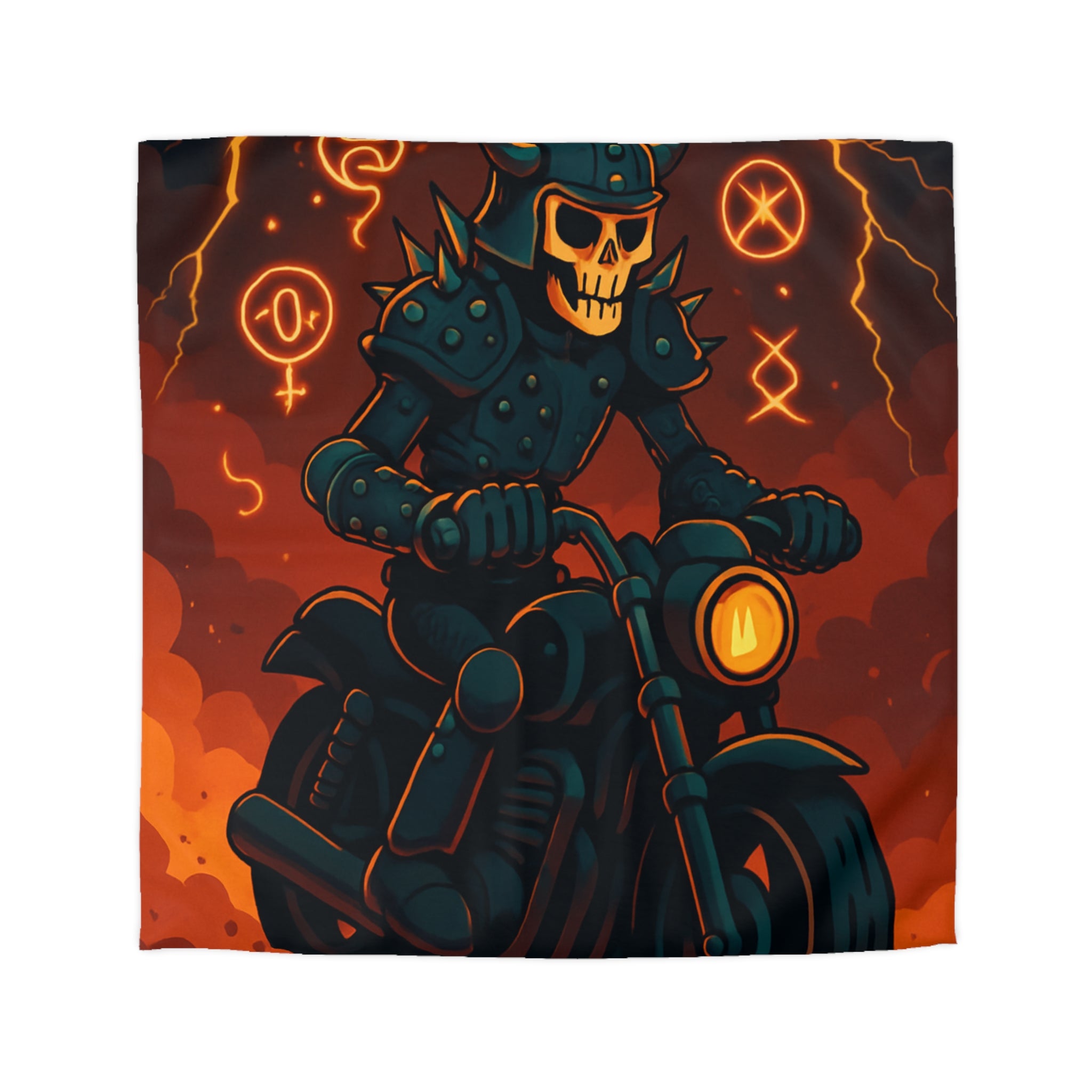 Housse de Couette Motard Squelette Apocalyptique avec Éclairs et Symboles Mystiques