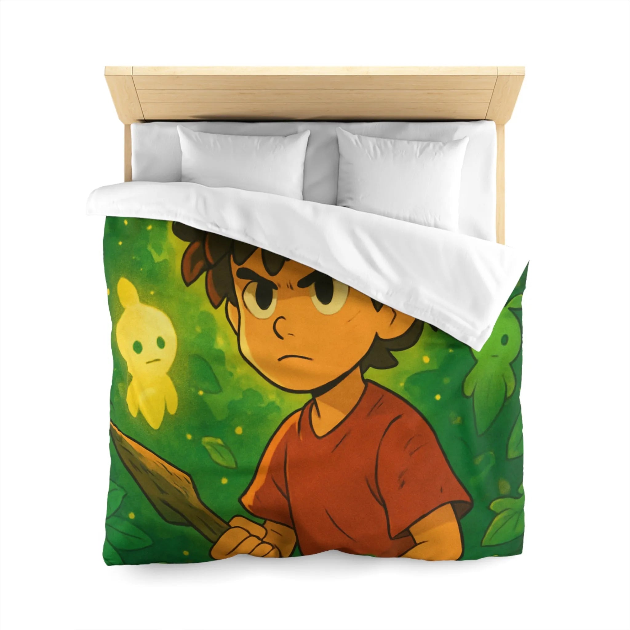 Housse de Couette Forêt Enchantée Enfant avec Créatures Lumineuses et Thème Aventure