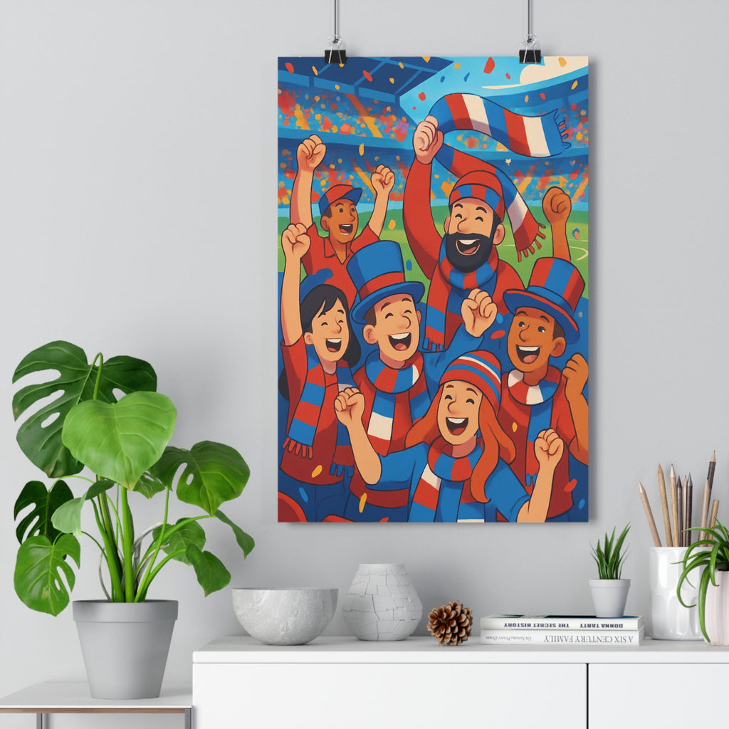 Poster décoratif cartoon bleu rouge blanc joyeux chambre salon dynamique vibrant supporter festif fan