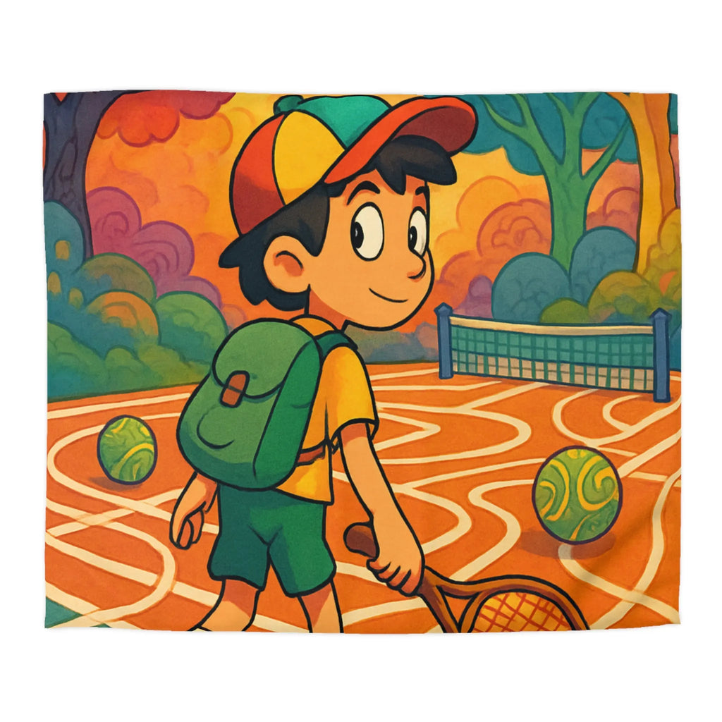 Housse de couette enfant avec motif joueur de tennis dans parc coloré joyeux