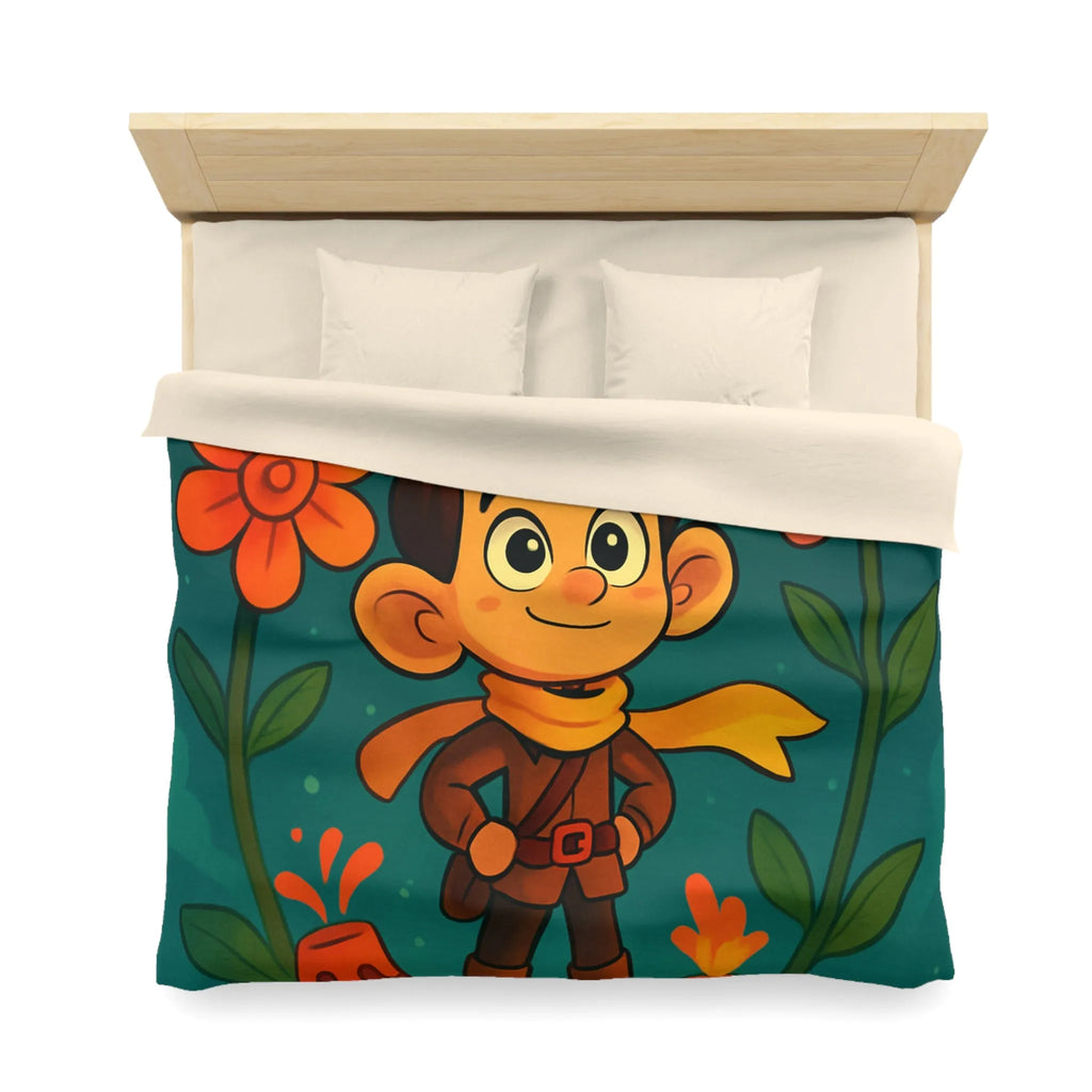 Housse de Couette Enfantine : Aventure Fantastique sur Volcan Fleuri Coloré et Amusant