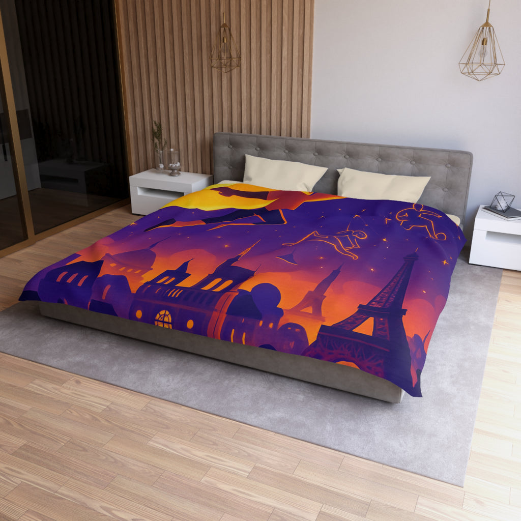Housse de couette rêve parisien avec super-héros et constellations sportives lumineuses