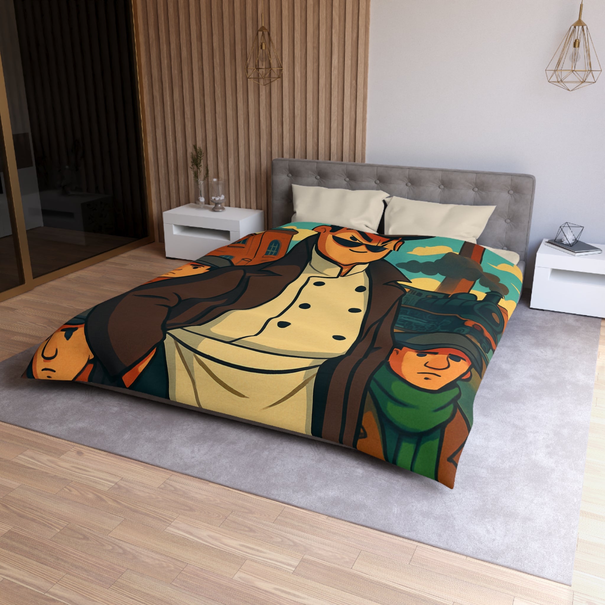 Housse de Couette Microfibre Motif Créatif Original Style Contemporain Chambre Élégante