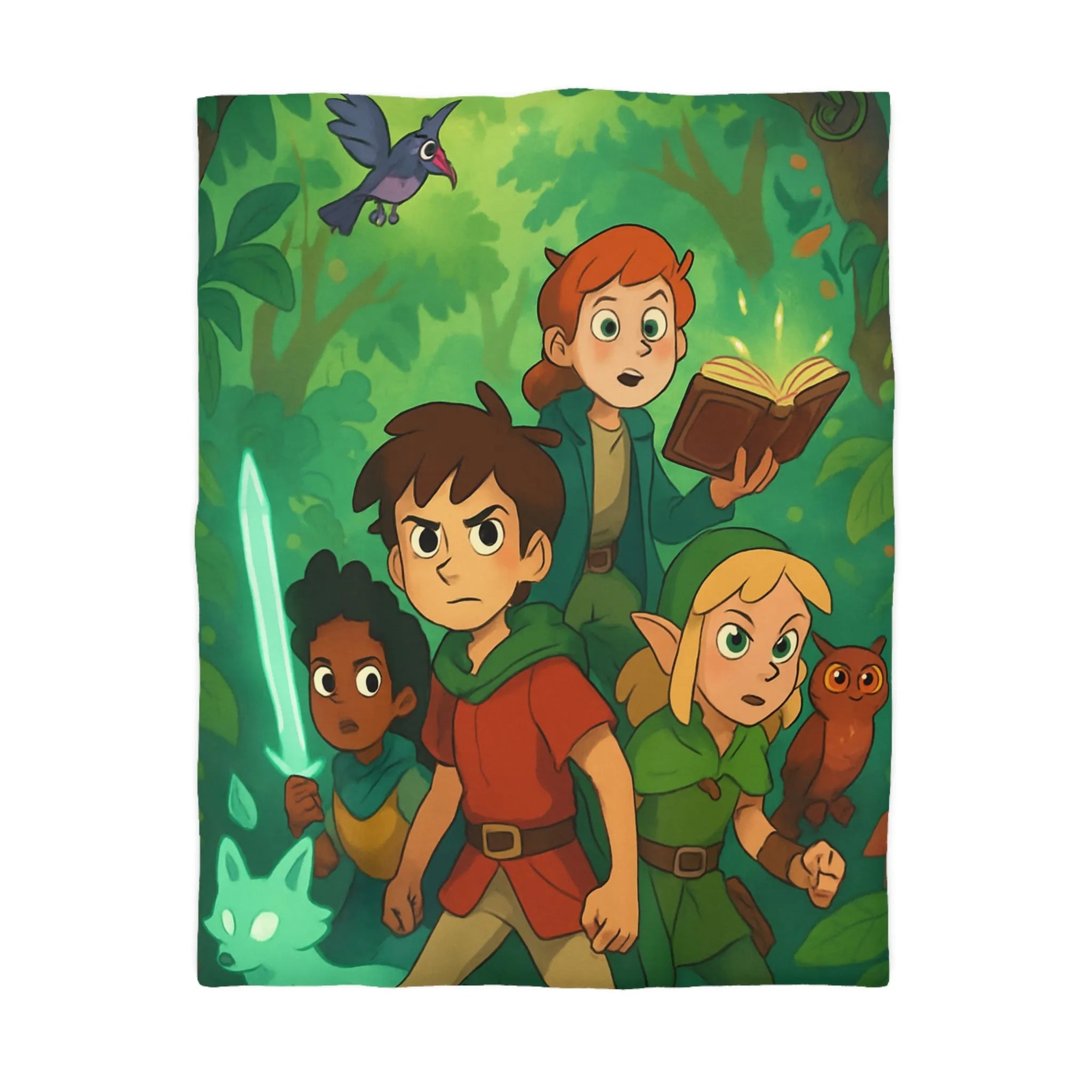 Housse de Couette Fantaisie Enfants Aventuriers Forêt Magique Chasse au Trésor Épique