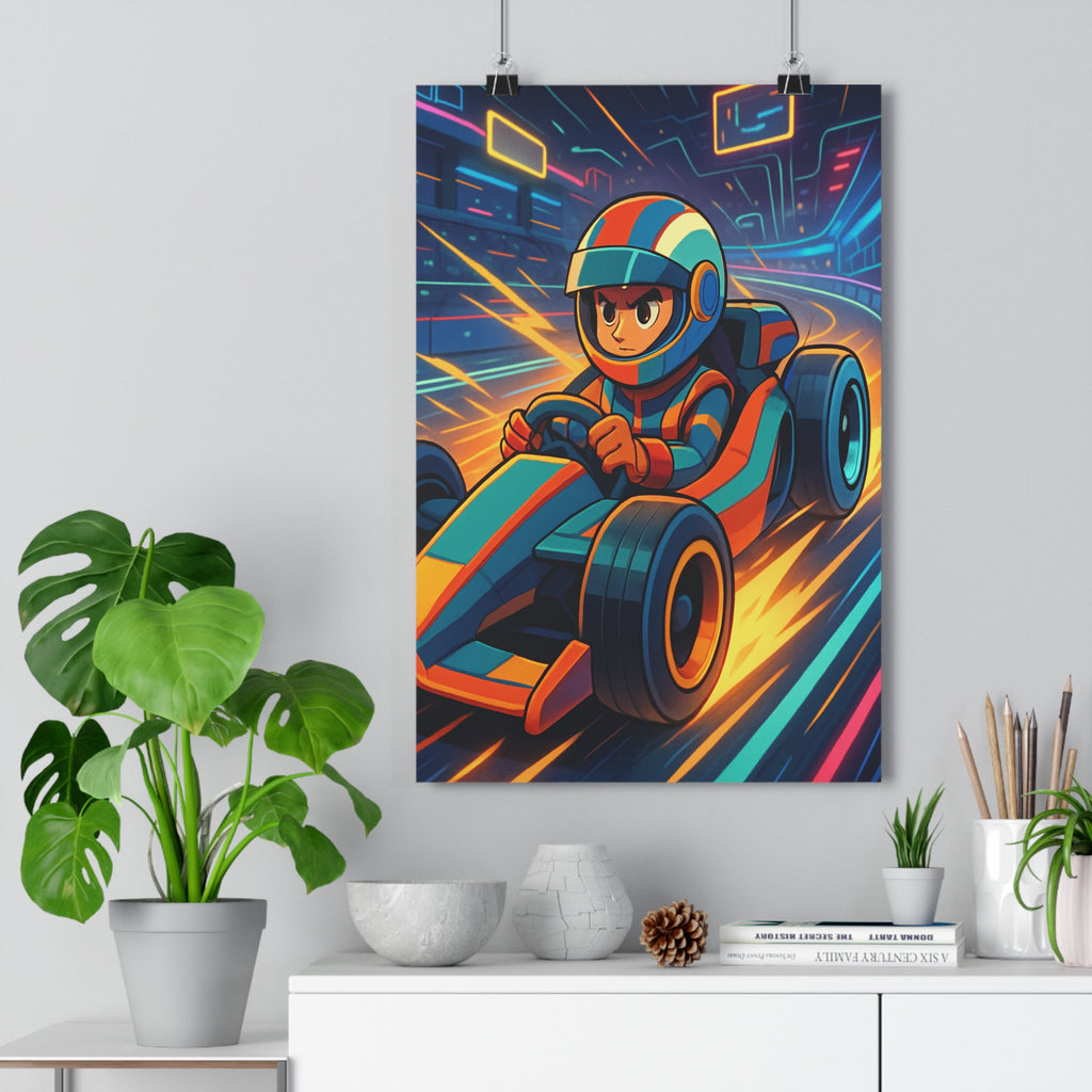 Poster décoratif moderne course formule ambiance futuriste coloré énergique chambre jeu enfant 30x46 qualité