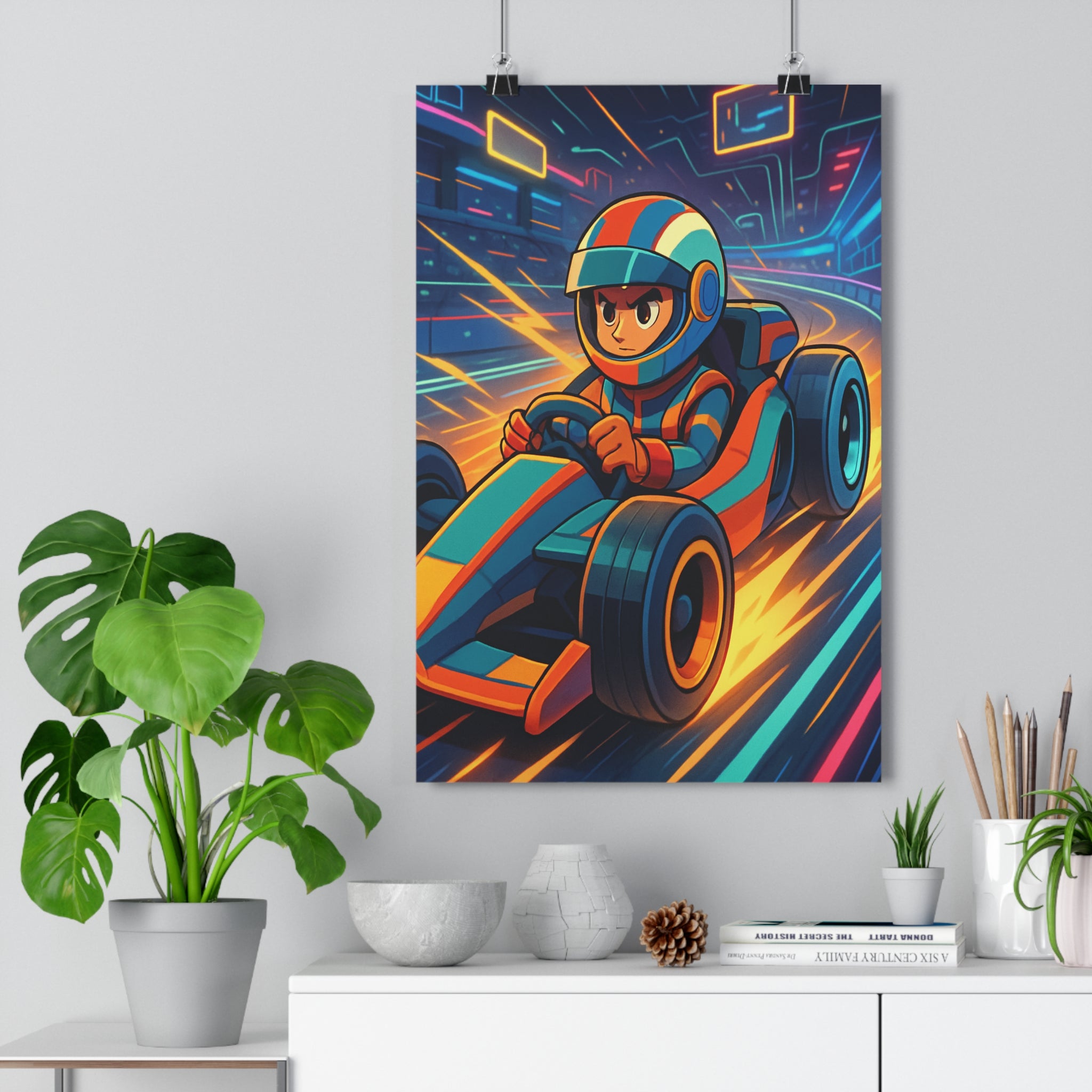 Poster décoratif moderne course formule ambiance futuriste coloré énergique chambre jeu enfant 30x46 qualité