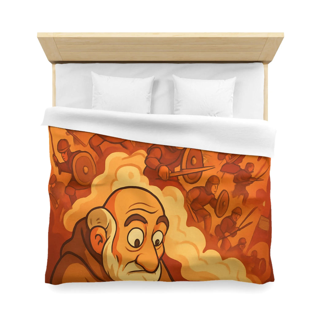 Housse de couette médiévale avec illustration de chevalier et moine en écriture créative