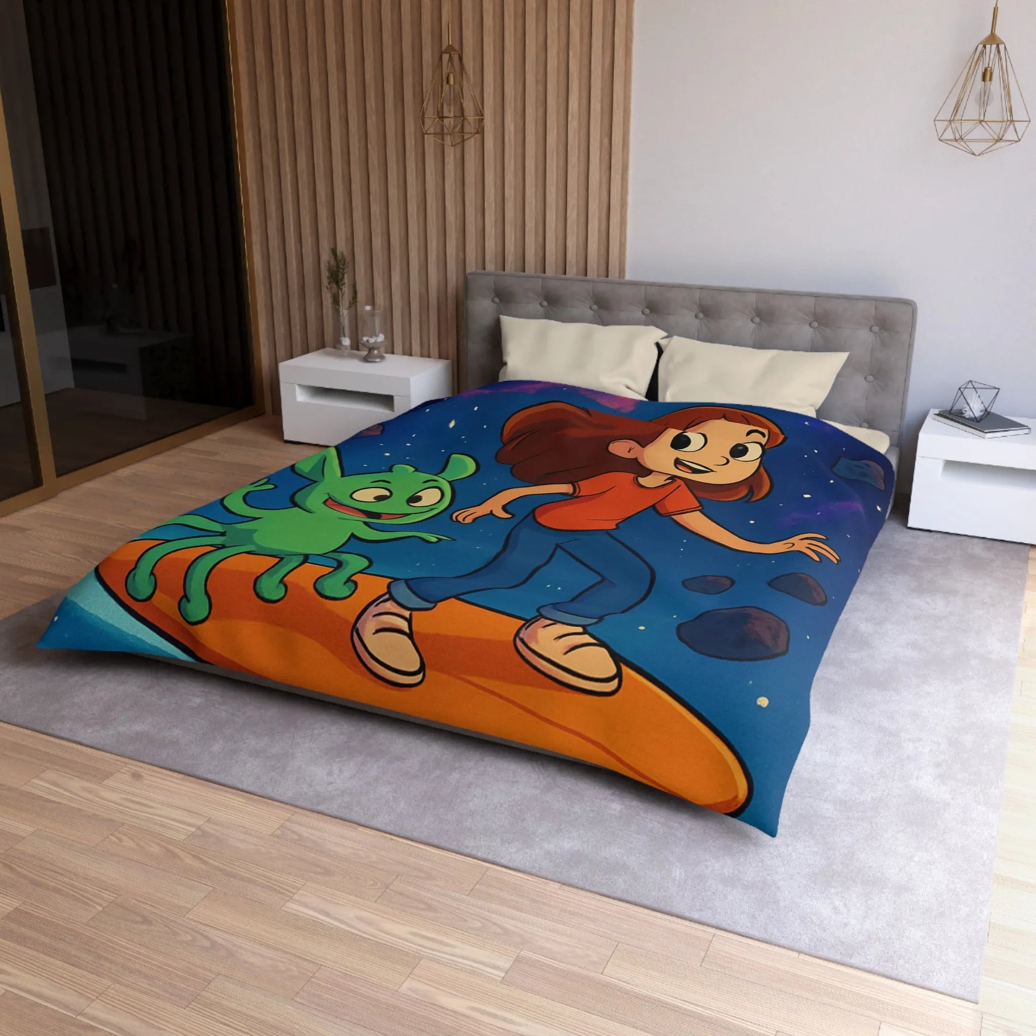 Explorez l’univers avec cette housse de couette lumineuse pour enfants, style aventure cosmique